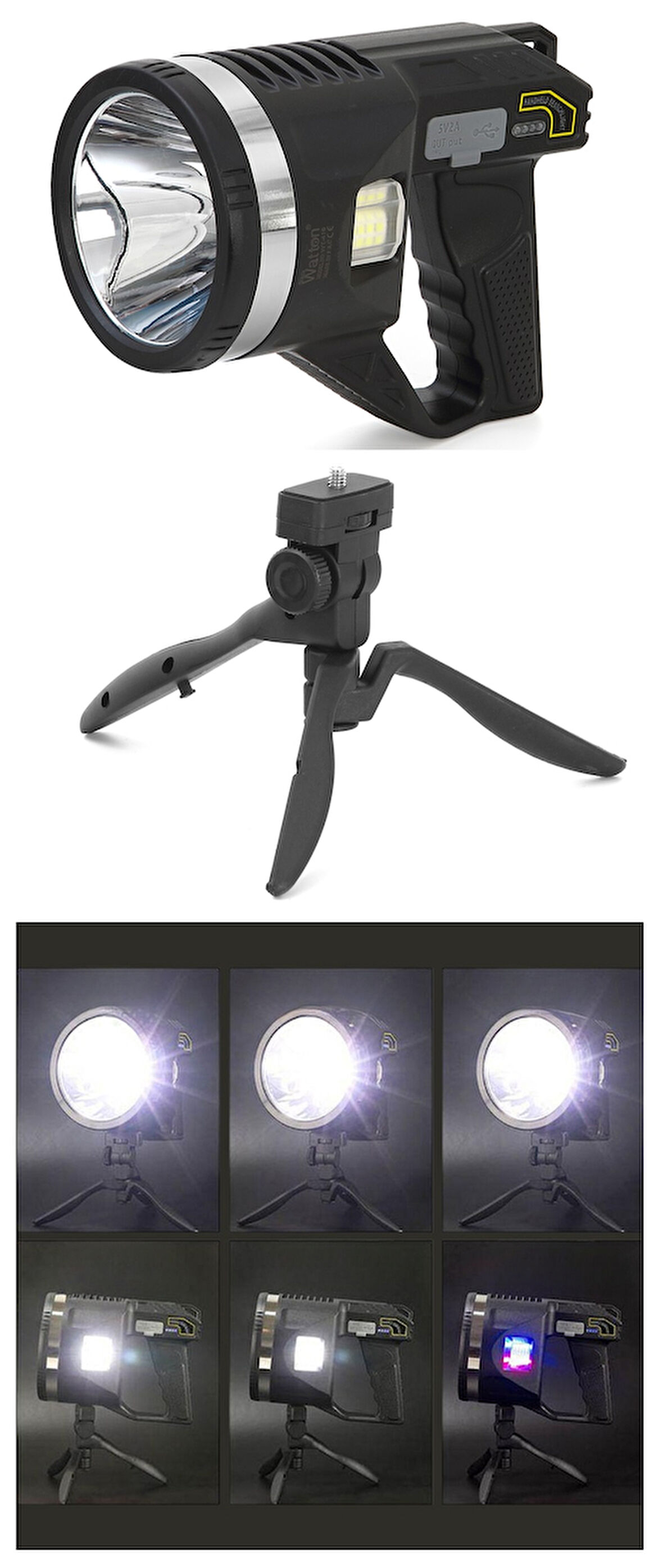 Şarjlı Dev Boy El Feneri Tripod Ayaklı Parlak LED El Lambası Kamp, Av ve Güvenlik İçin İdeal