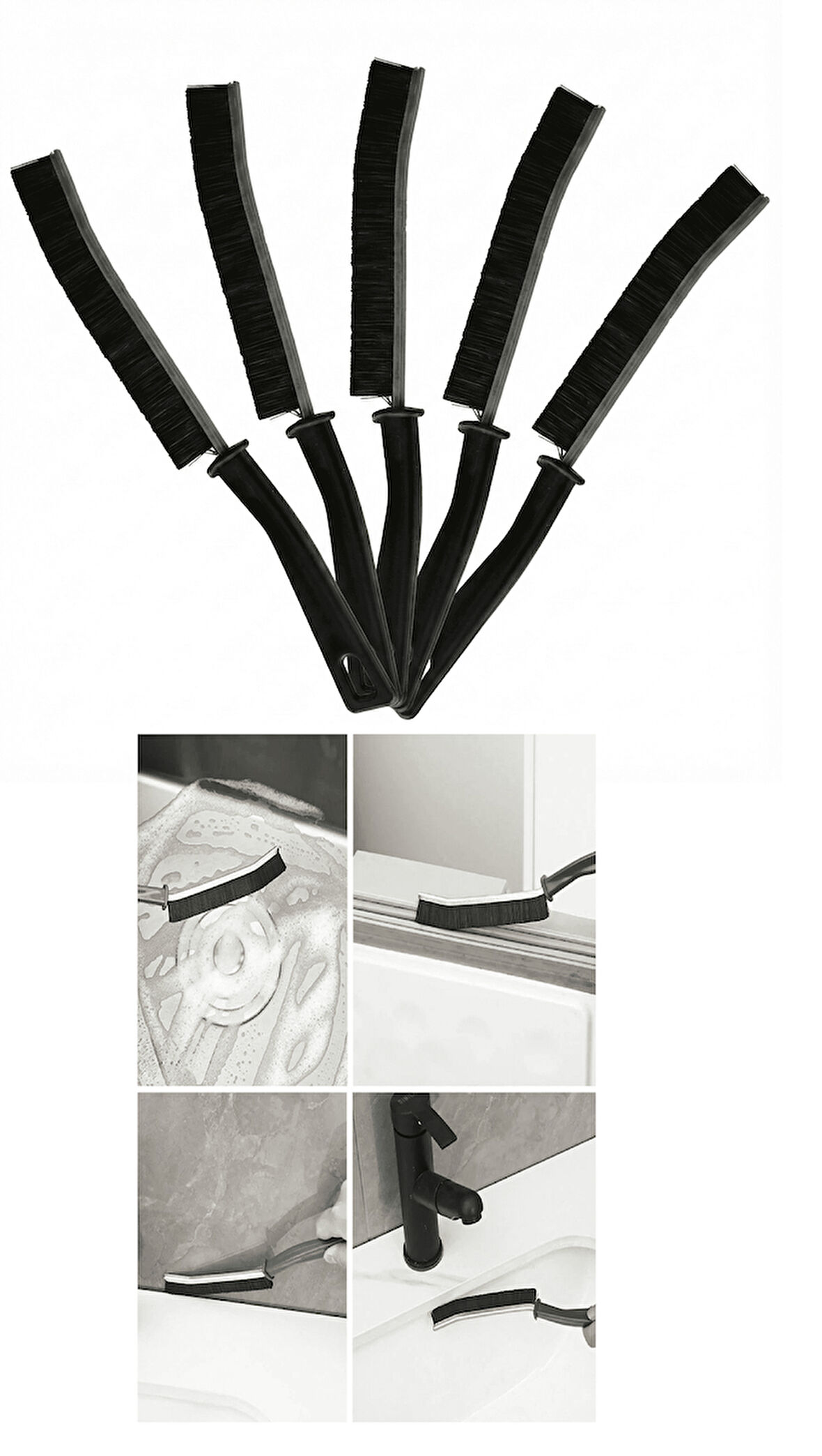 5 Adet İnce Kıl Fırça Banyo Mutfak Pencere Oluk Klozet Kenarı Kavisli Detay Temizleme Fırçası