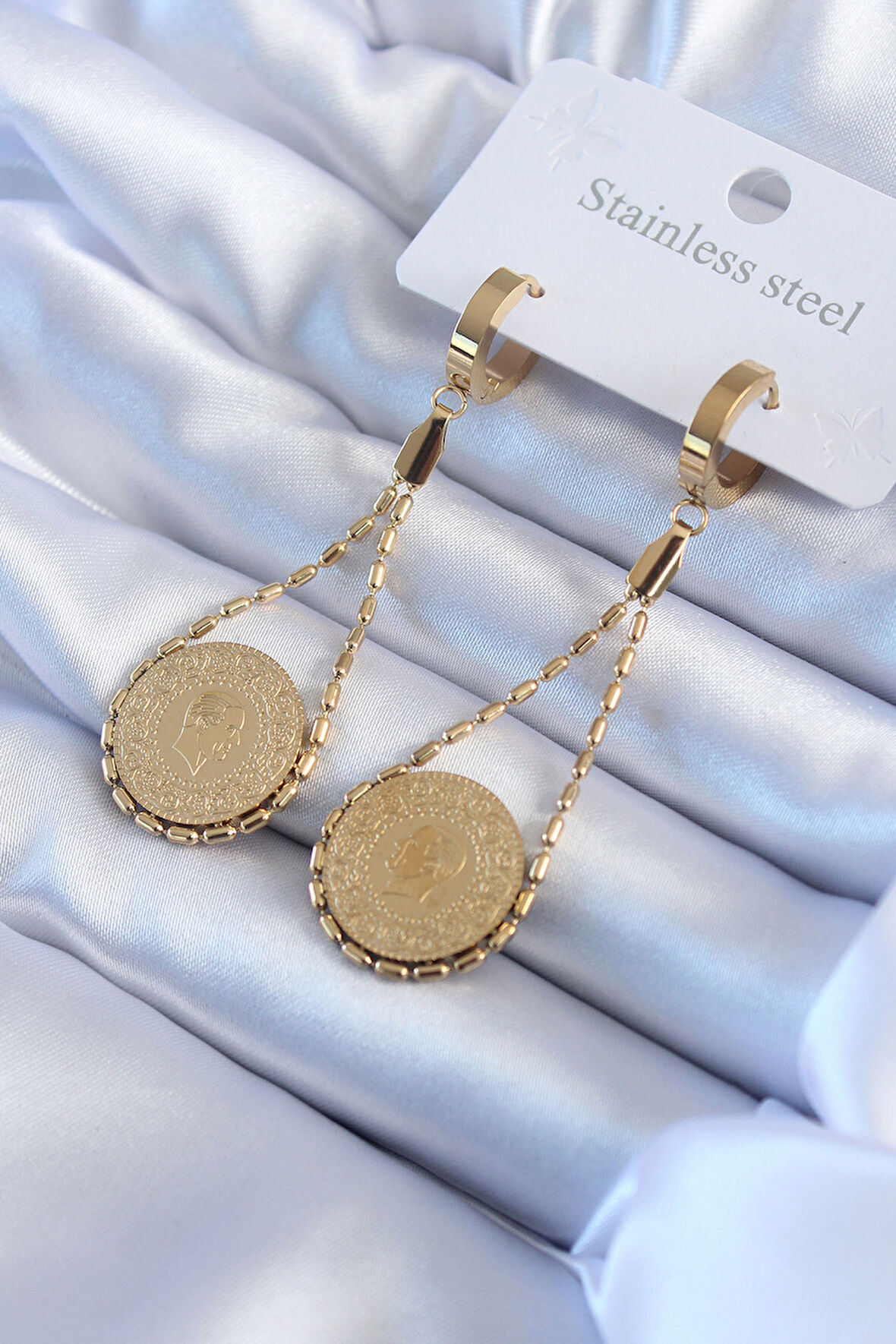 316L Çelik Gold Renk Çyrek Model Kadın Küpe - TJ-BKP8017