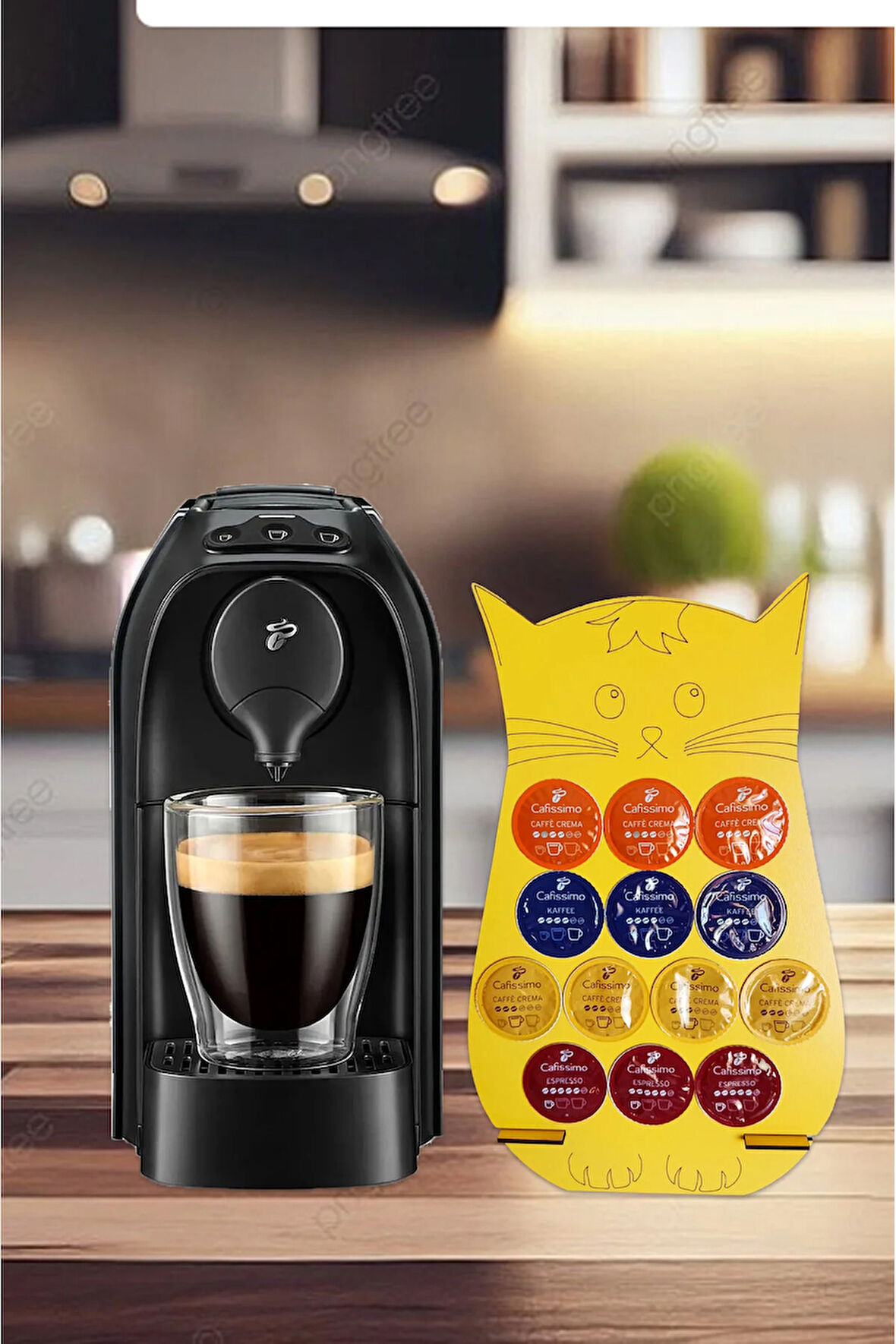 Uyumlu Kapsül Kahve Tutucu Sarı Kedi 13 Kapsül Kapasiteli Kapsül Standı Organizer 20x32cm