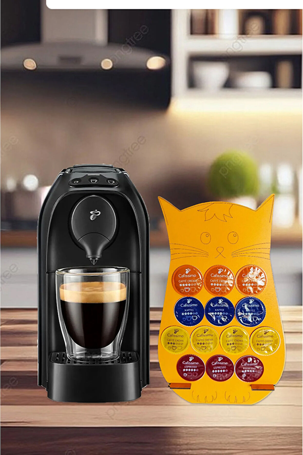 Uyumlu Kapsül Kahve Tutucu Turuncu Kedi 13 Kapsül Kapasiteli Kapsül Standı Organizer 20x32cm