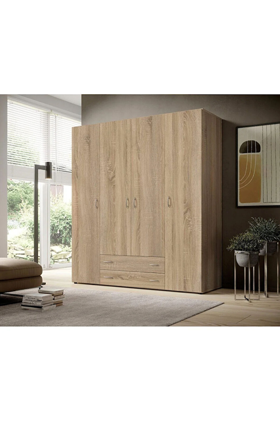 Ahter Giyinme Dolabı - Çok Amaçlı Dolap - Gardırop 160 Cm-4 Kapaklı-2 Çekmeceli