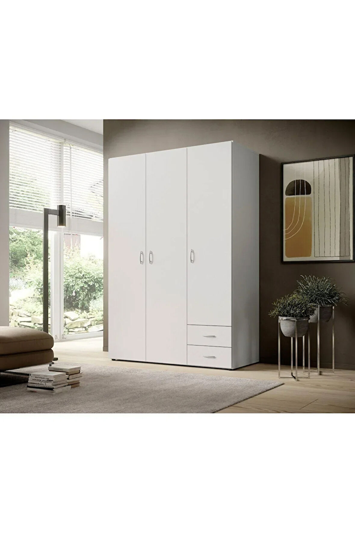 Ahu Giyinme Dolabı - Çok Amaçlı Dolap - Gardırop 120 Cm-3 Kapaklı-2 Çekmeceli
