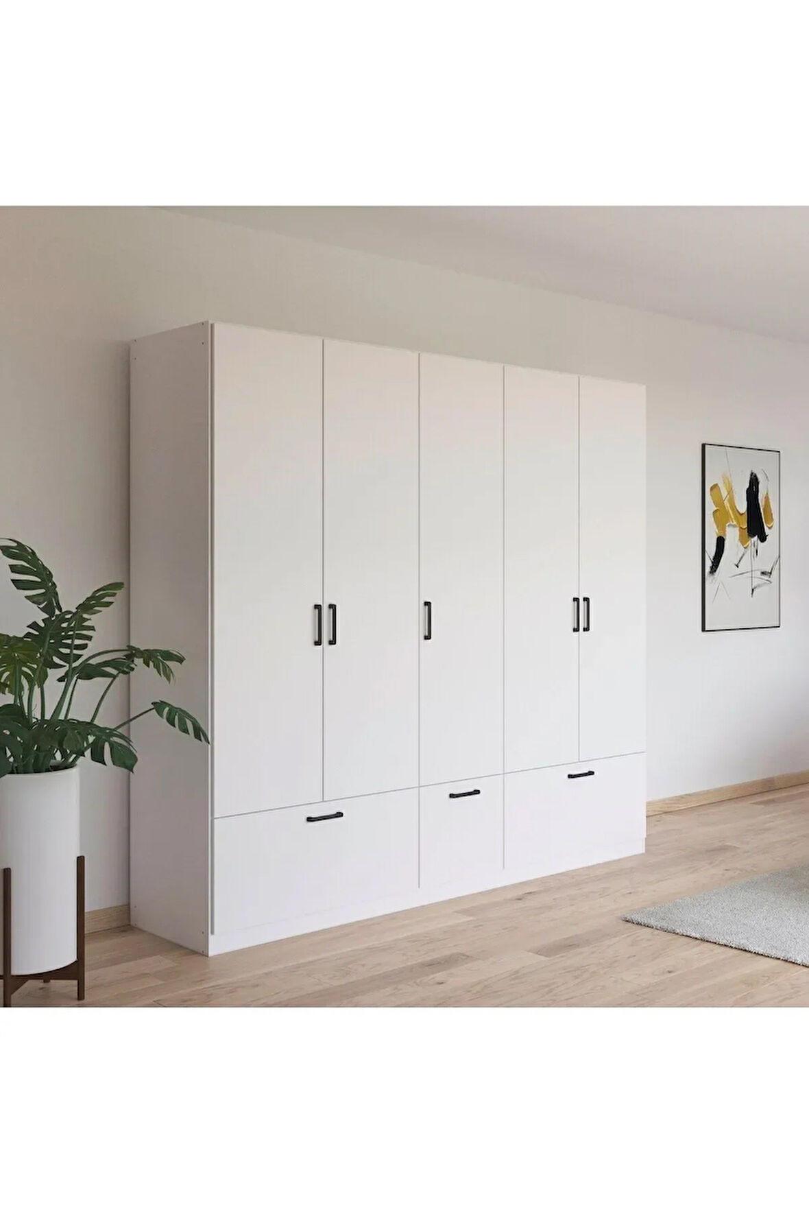 Alev Giyinme Dolabı - Çok Amaçlı Dolap - Gardırop 225 Cm-5 Kapaklı-3 Çekmeceli
