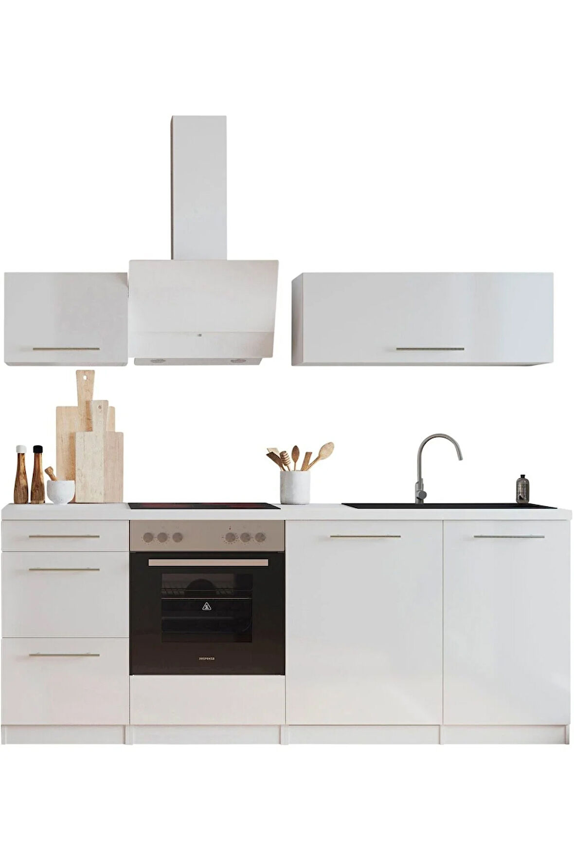 Almora Hazır Mutfak Dolabı 220cm - Parlak-Beyaz Laminat Tezgah Dahil-