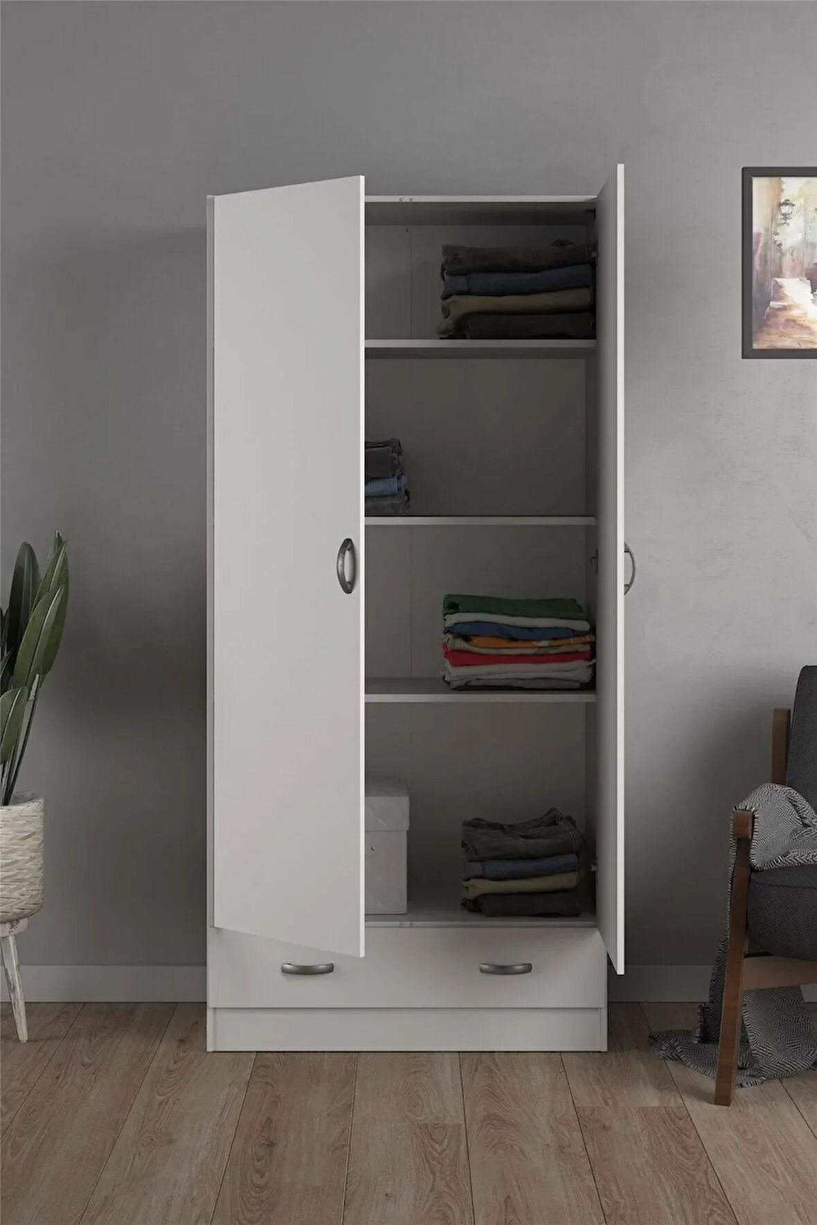 Aysu  Giyinme Dolabı - Çok Amaçlı Dolap - Gardırop 80 Cm-2 Kapaklı-1 Çekmeceli