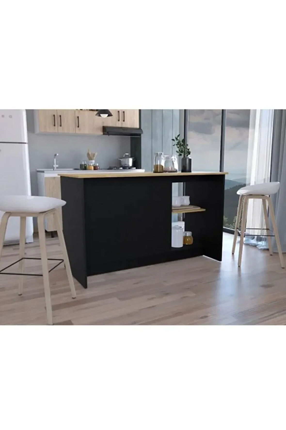 Bengi Mutfak Adası - Antrasit-150 Cm-Oturma Alanlı-Masa