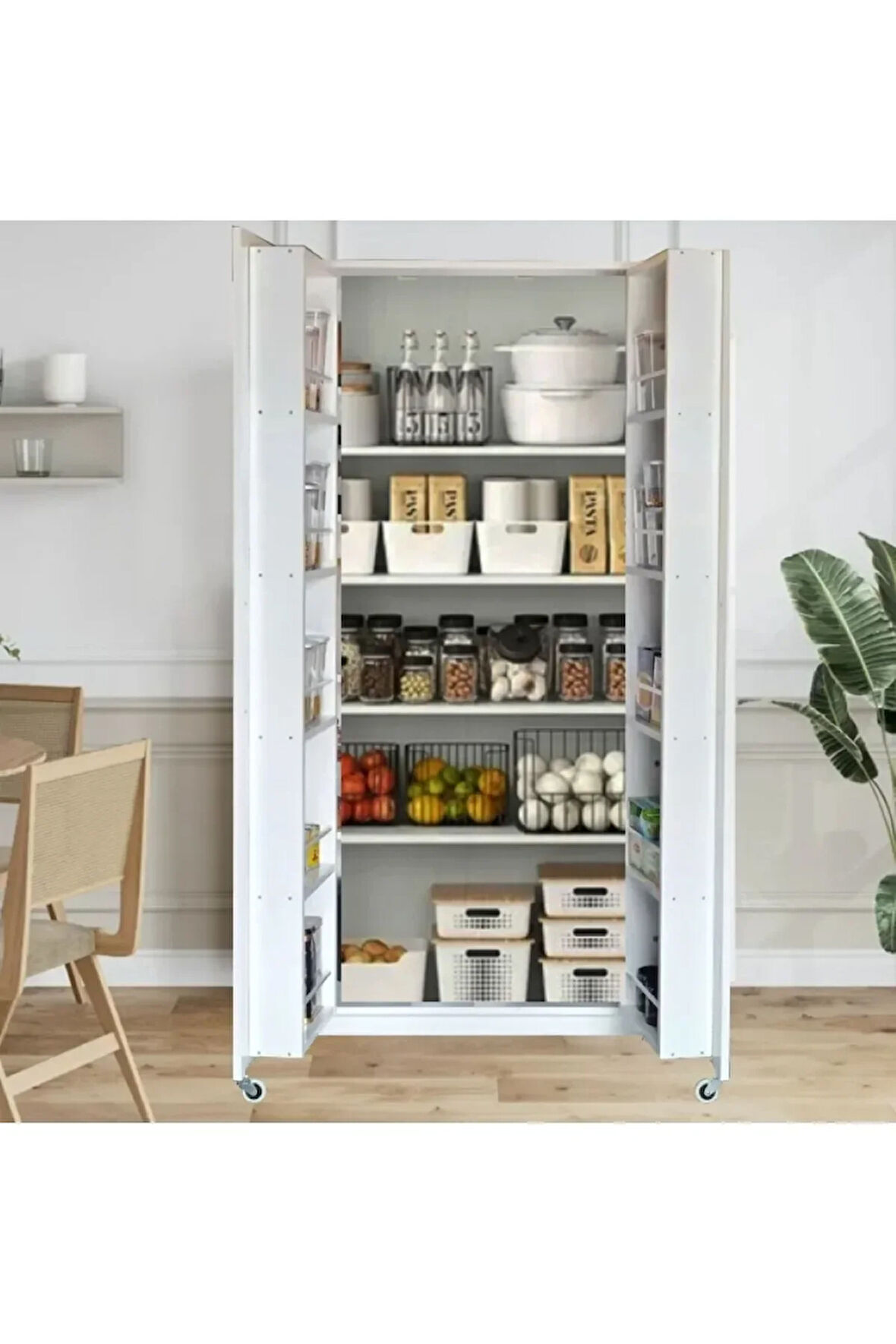 Hibe Çok Amaçlı 90 Derece Açılabilir 2 Kapaklı Kiler Erzak Mutfak Dolabı-90 cm