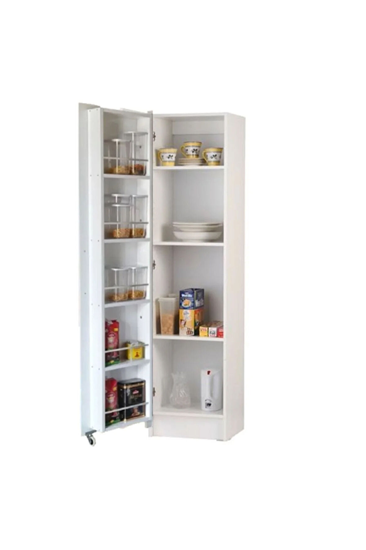 Hibe Çok Amaçlı 90 Derece Açılabilir 2 Kapaklı Kiler Erzak Mutfak Dolabı-45 cm