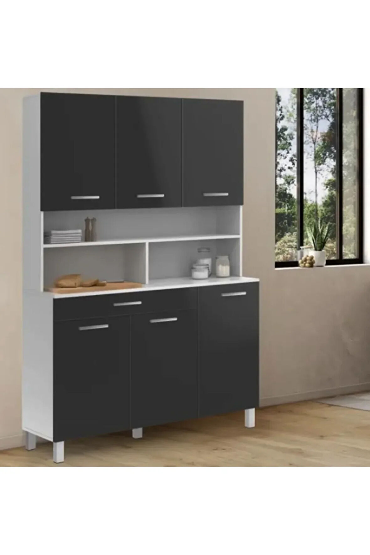 Liebe Çok Amaçlı Dolap-Mikrodalga-Erzak-Airfryer-Mutfak-Kiler Dolabı-Kahve Köşesi-Beyaz-120CM