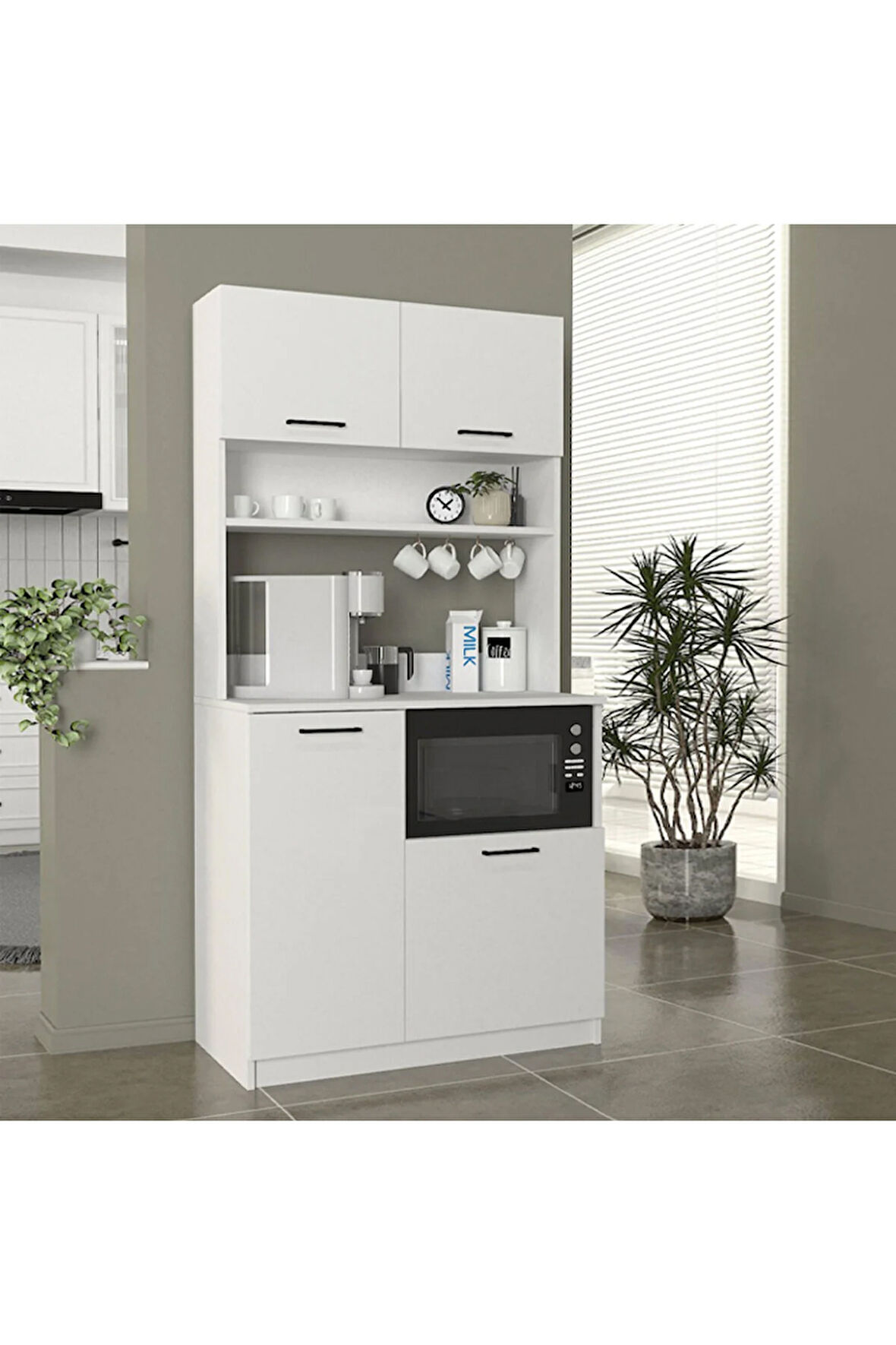 Lexa Çok Amaçlı Dolap-Mikrodalga-Erzak-Airfryer-Mutfak-Kiler Dolabı-Kahve Köşesi-Beyaz-90 cm