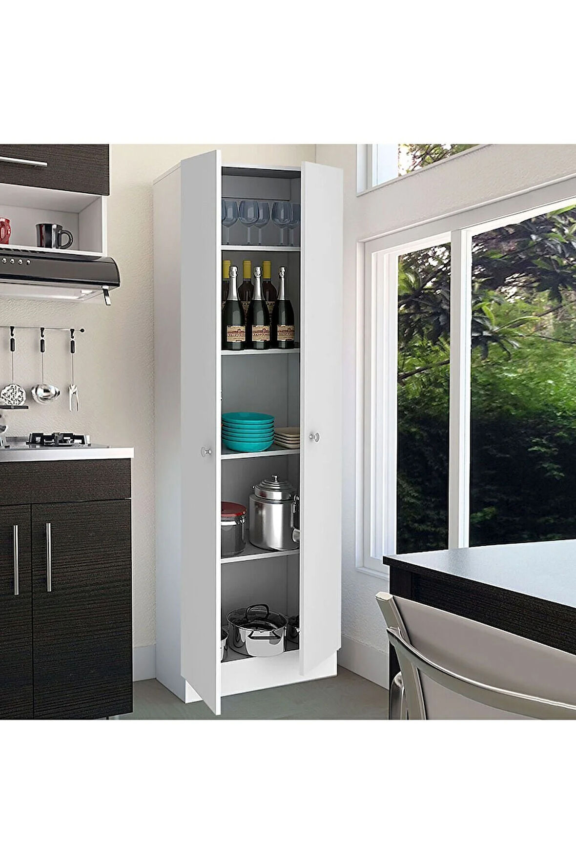 Mez Çok Amaçlı Dolap,5 Raflı, 2 Kapaklı Mutfak Dolabı Kiler Dolabı Banyo Dolabı