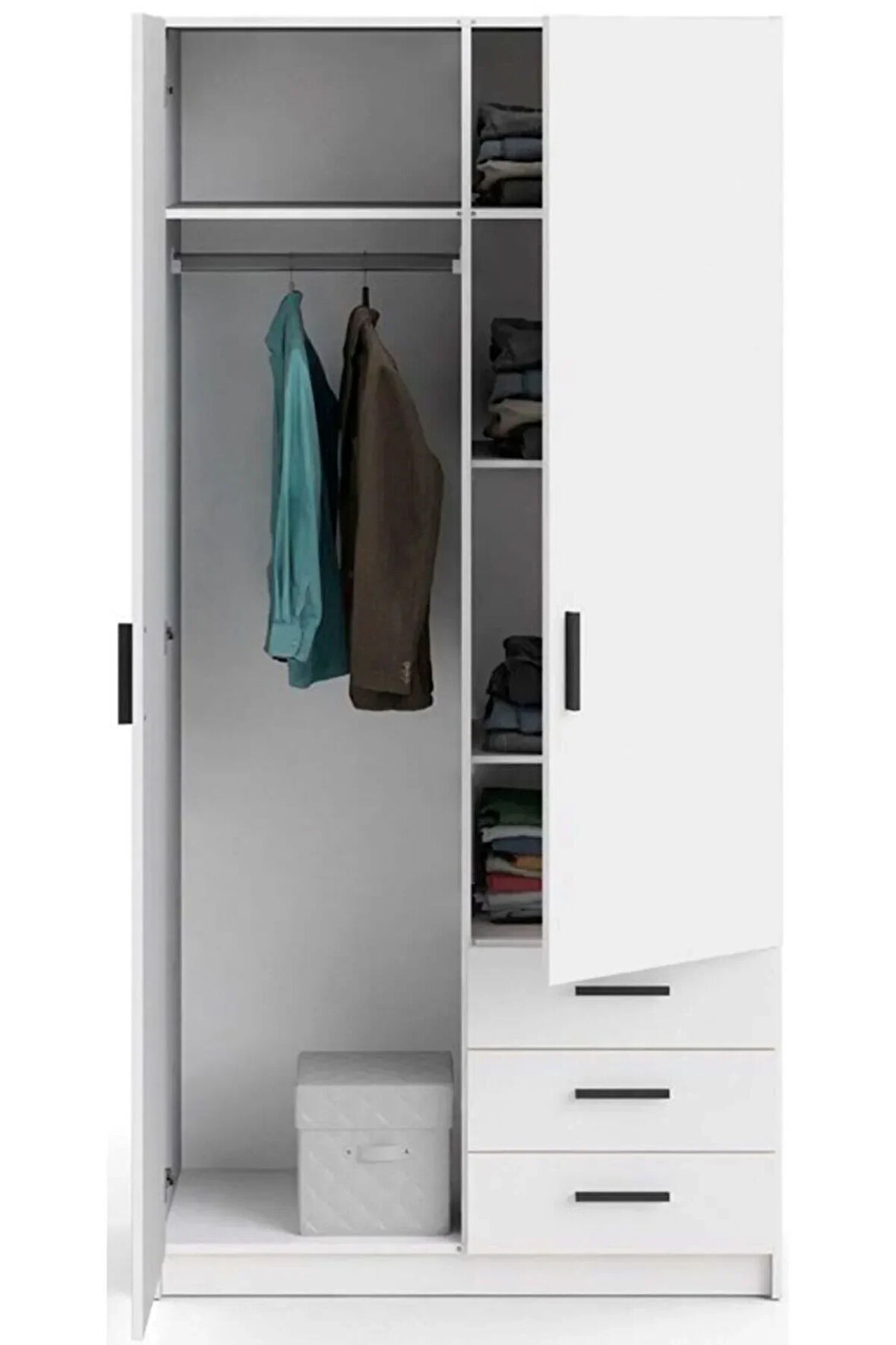 Mimoza Giyinme Dolabı - Çok Amaçlı Dolap - Gardırop 90 Cm-2 Kapaklı-3 Çekmeceli