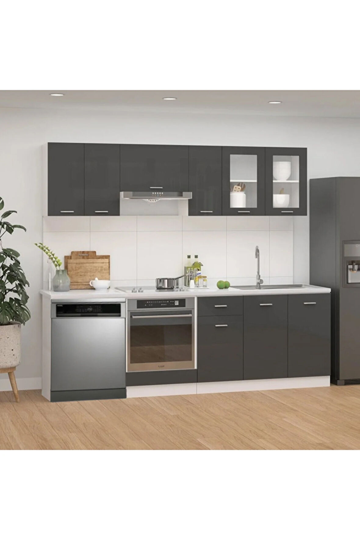 Münih Mutfak 230 Cm Beyaz Laminat Tezgah Dahil-Bulaşık Makinesi Yeri Mevcut