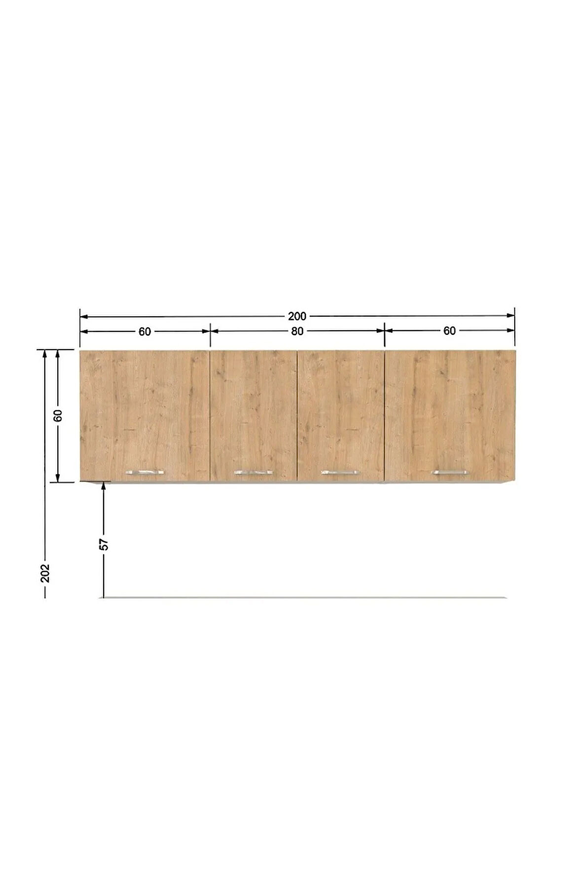 Piraye Üst Mutfak Dolabı 200 Cm -safir Meşe