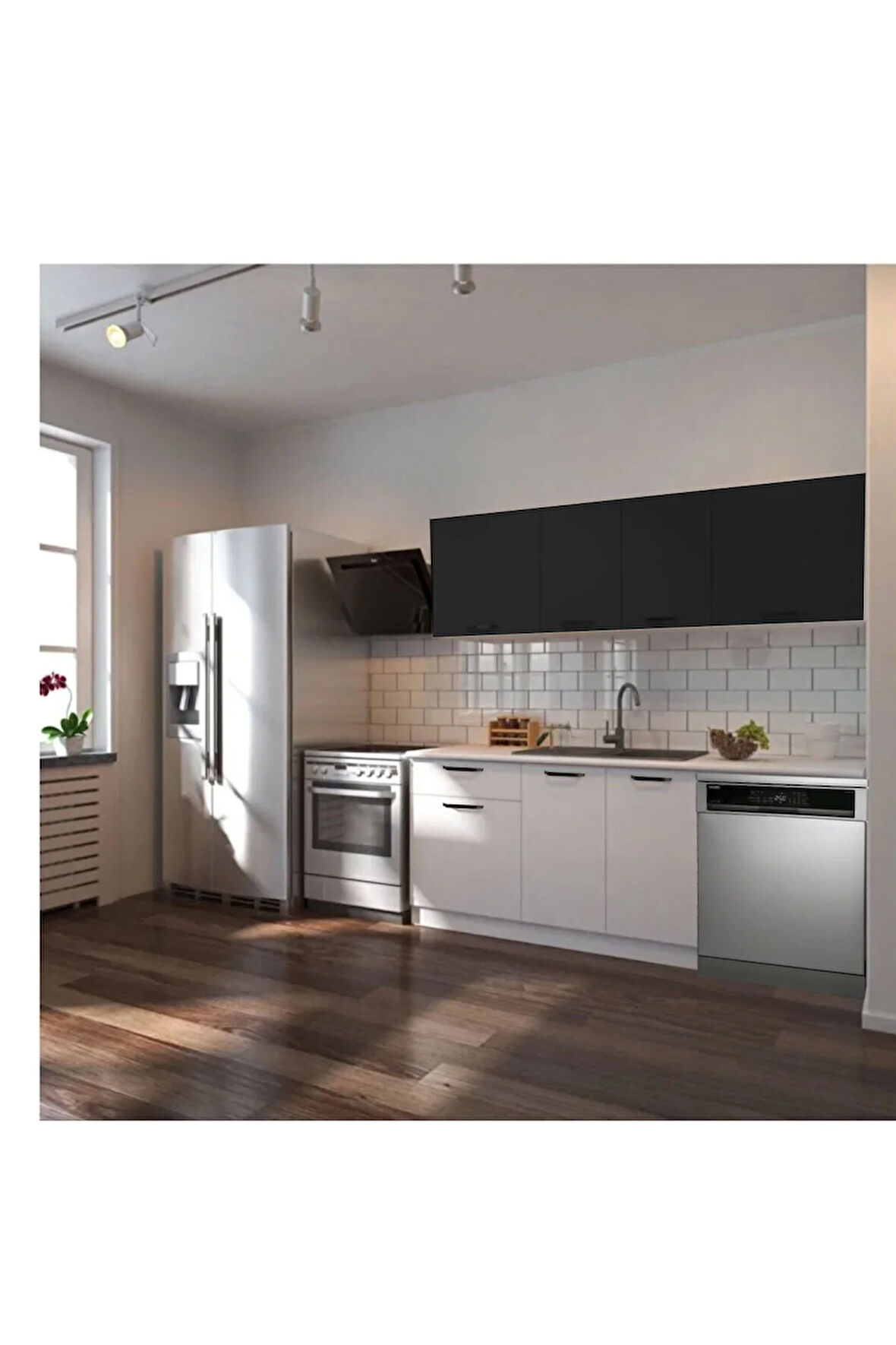 Patos Hazır Mutfak Dolabı 200 Cm -Beyaz Laminat Tezgah Dahil-Bulaşık Makinesi Yeri Mevcut