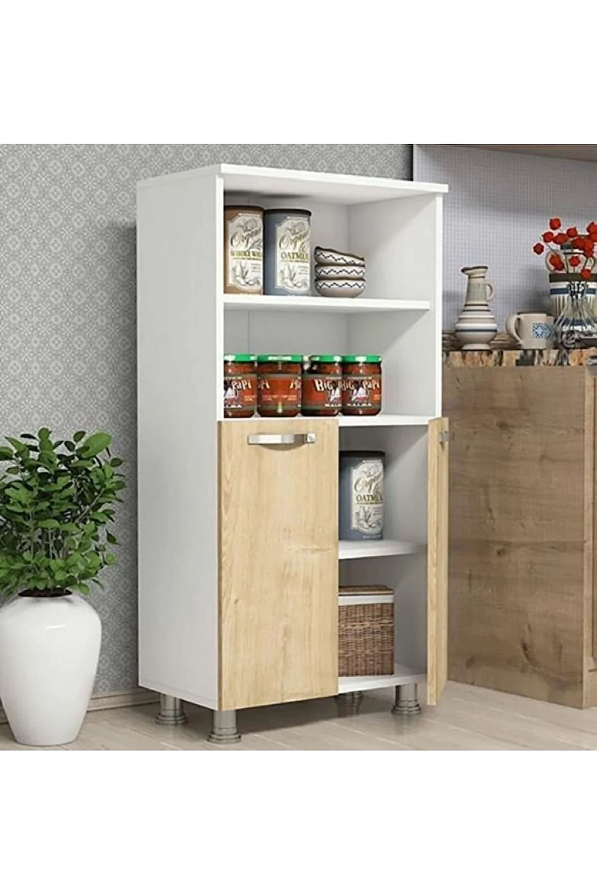 Çok Amaçlı Dolap,4 Raflı, 2 Kapaklı Mutfak Dolabı Kiler Dolabı Banyo Dolabı