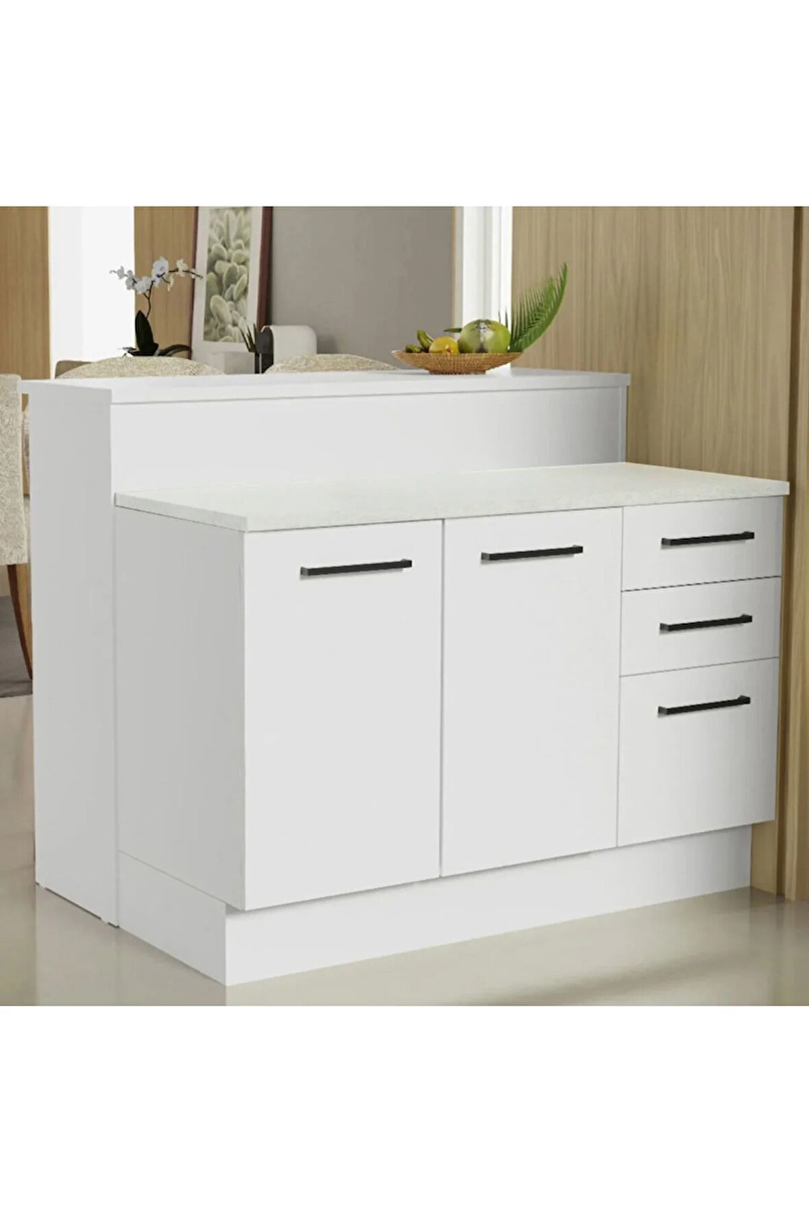 Victor Mutfak Adası Alt Modül 120 cm- Tezgah Dahil-Çok Amaçlı Dolap-Alt Modül-2 Kapaklı 3 Çekmeceli