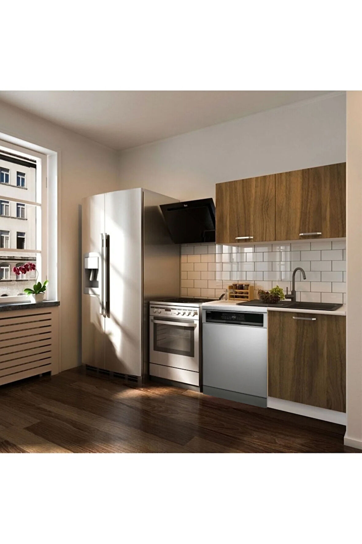 Vora Hazır Mutfak Dolabı 120 cm-Beyaz Laminat Tezgah Dahil-Bulaşık Makinesi Yeri Mevcut-Mat