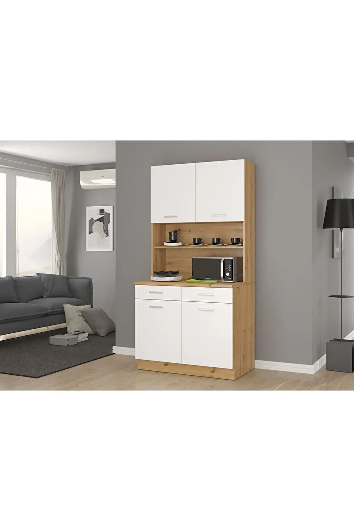Çok Amaçlı Dolap-Mikrodalga-Erzak-Airfryer-Mutfak-Kiler Dolabı-Kahve Köşesi-Atlantik Çam