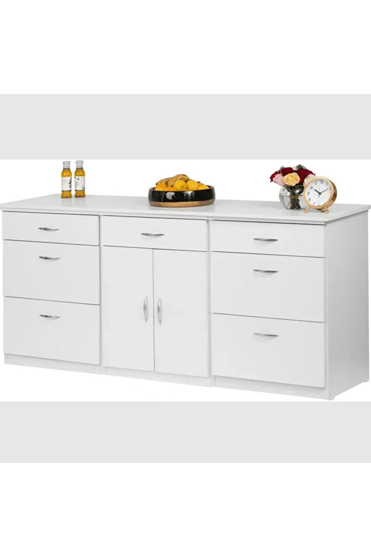 Zei Mutfak Çekmeceli Alt Modül 180 Cm Beyaz- Tezgah Dahil-Çok Amaçlı Dolap-Kahve Köşesi-Mat