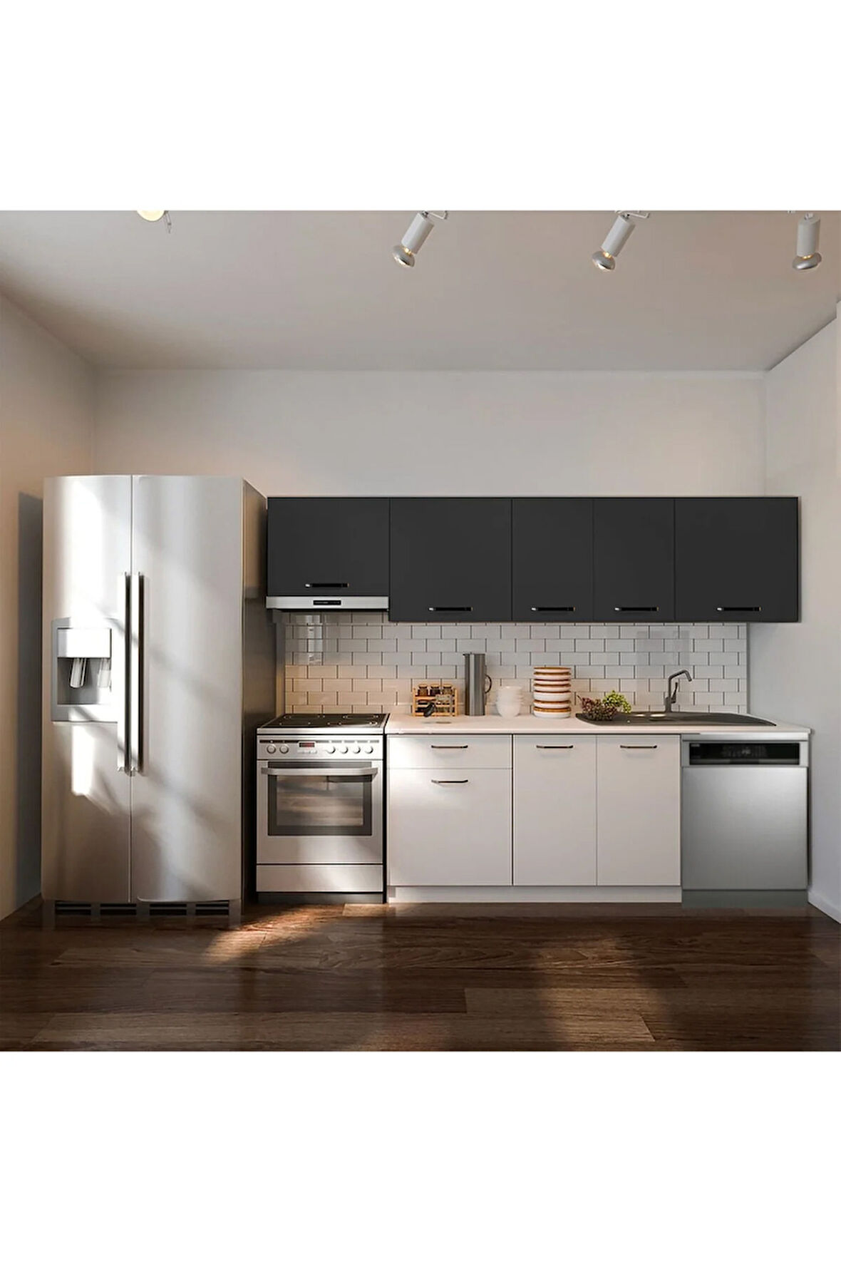 Debre Hazır Mutfak Dolabı 260 cm-Beyaz Laminat Tezgah Dahil-Bulaşık Makinesi Yeri Mevcut-Mat