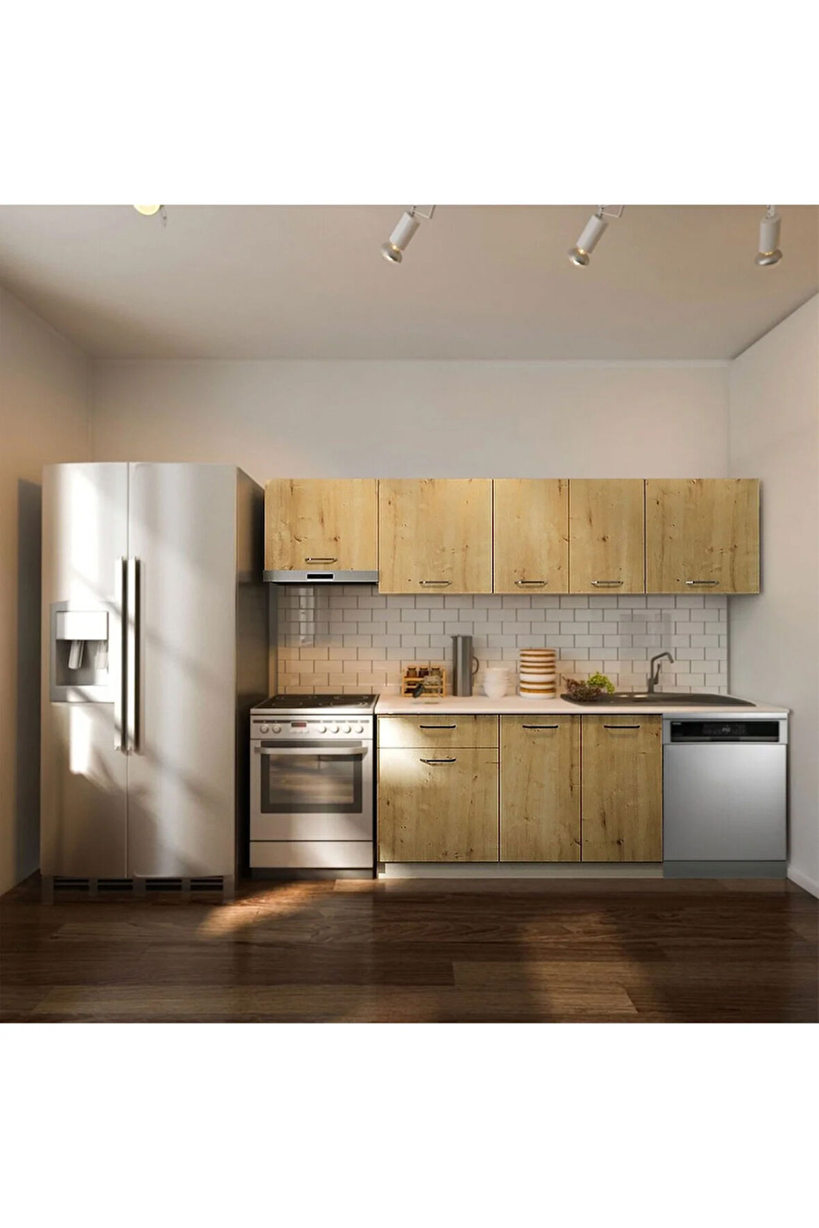 Debre Hazır Mutfak Dolabı 260 cm-Beyaz Laminat Tezgah Dahil-Bulaşık Makinesi Yeri Mevcut-Mat