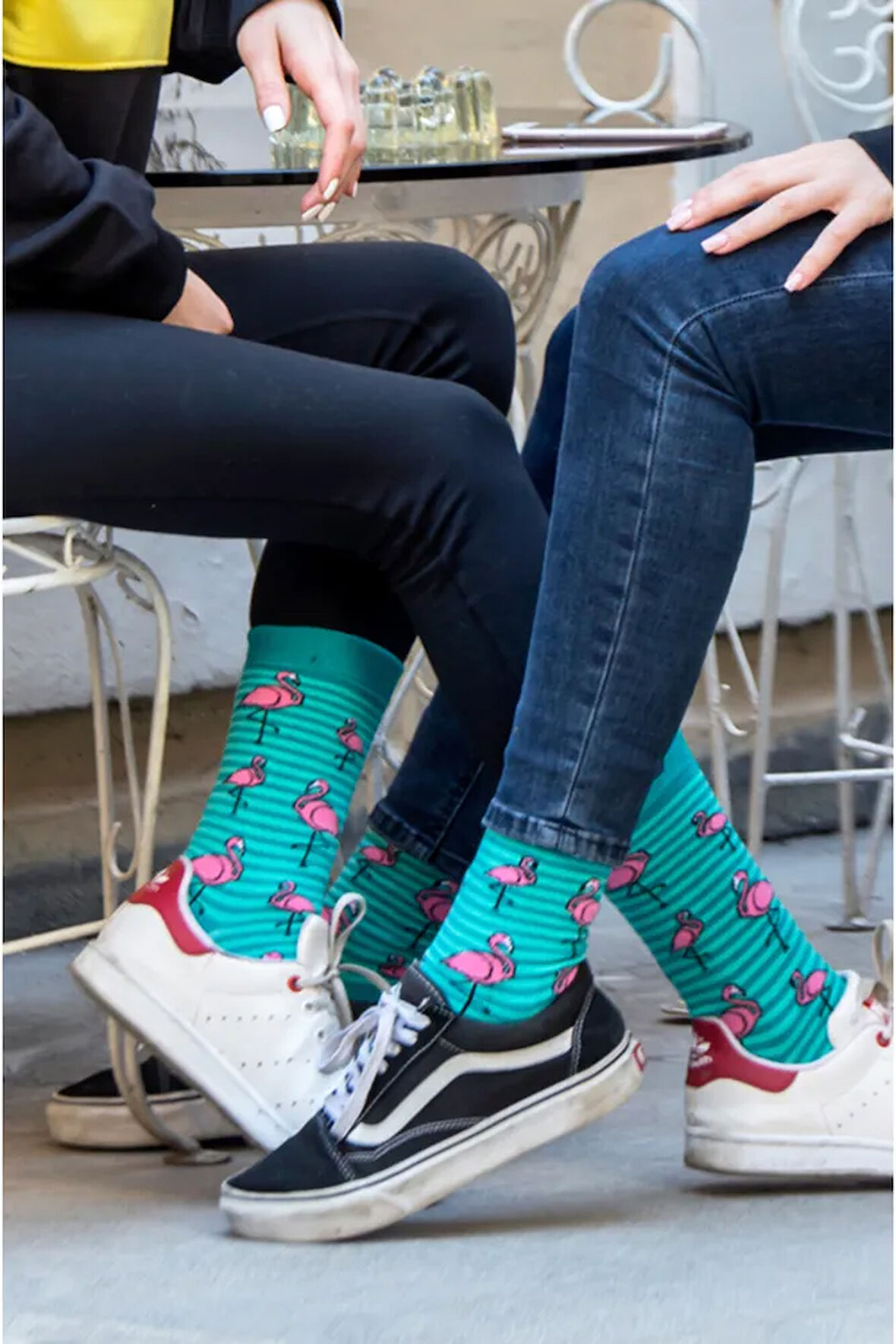 Flamingo Desenli Unisex Renkli Kolej Çorap
