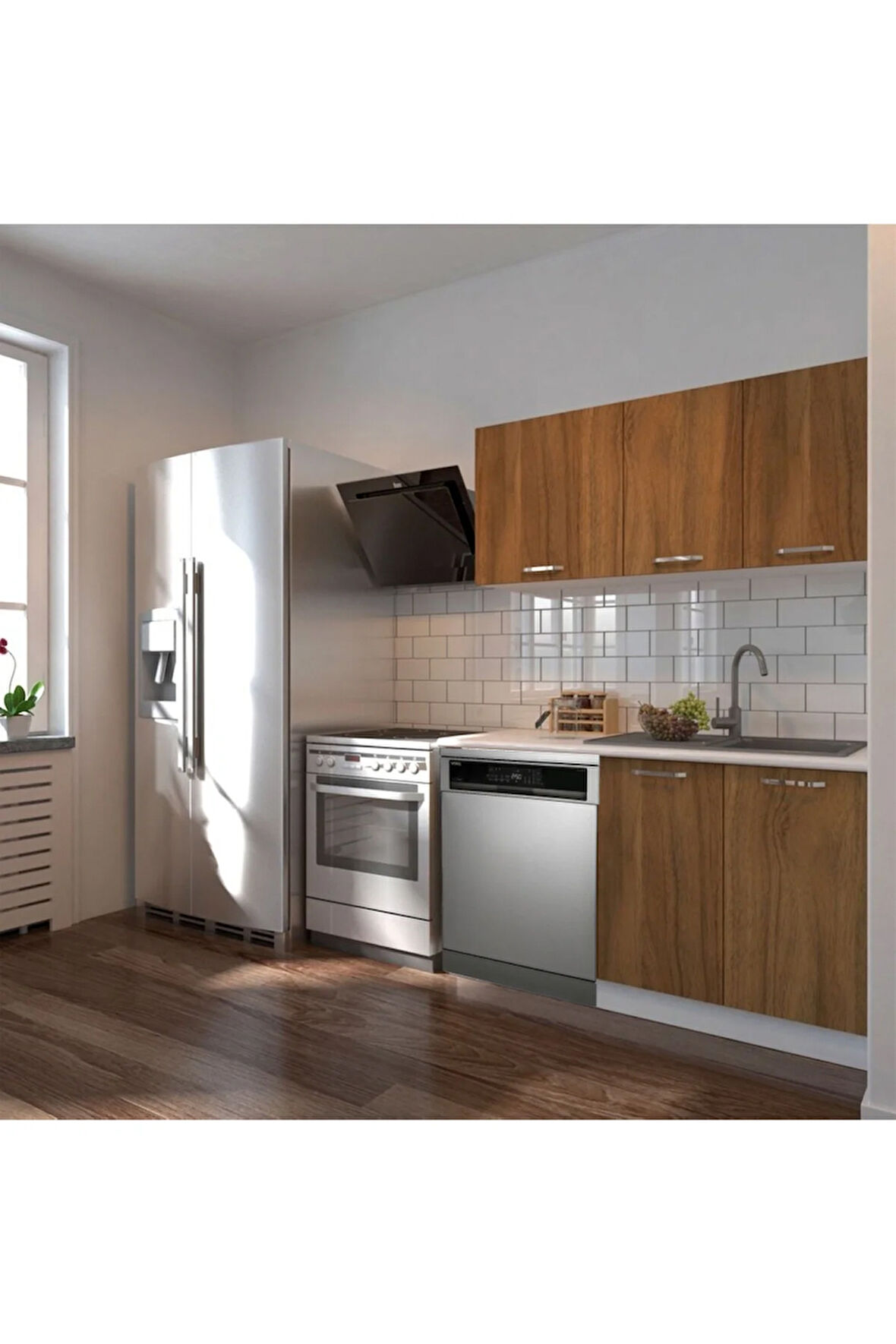 Klos Hazır Mutfak Dolabı 140 Cm -Beyaz Laminat Tezgah Dahil-Bulaşık Makinesi Yeri Mevcut-Mat