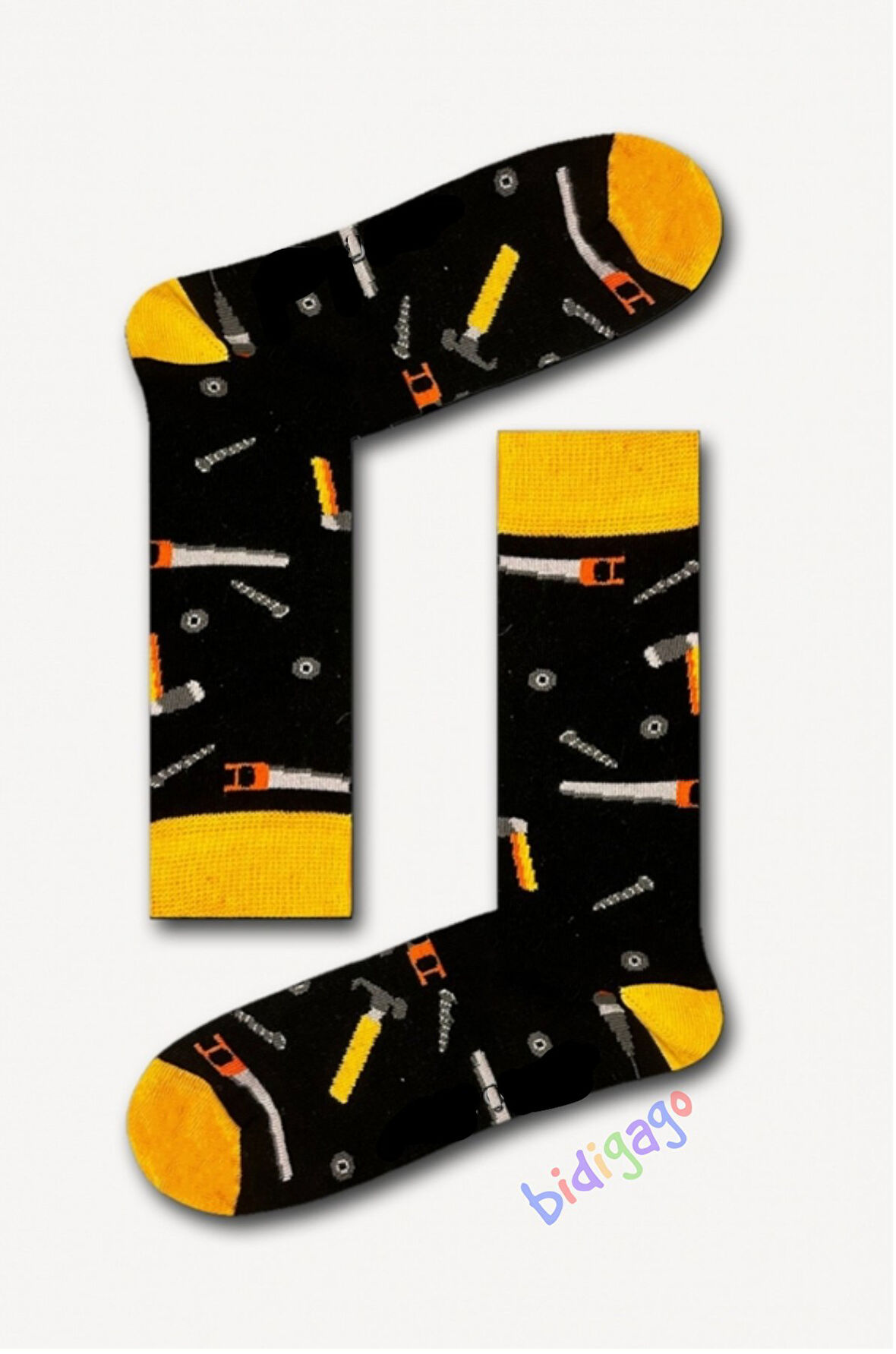 Mini Aletler Testere Çivi Desenli Unisex Kolej Çorap
