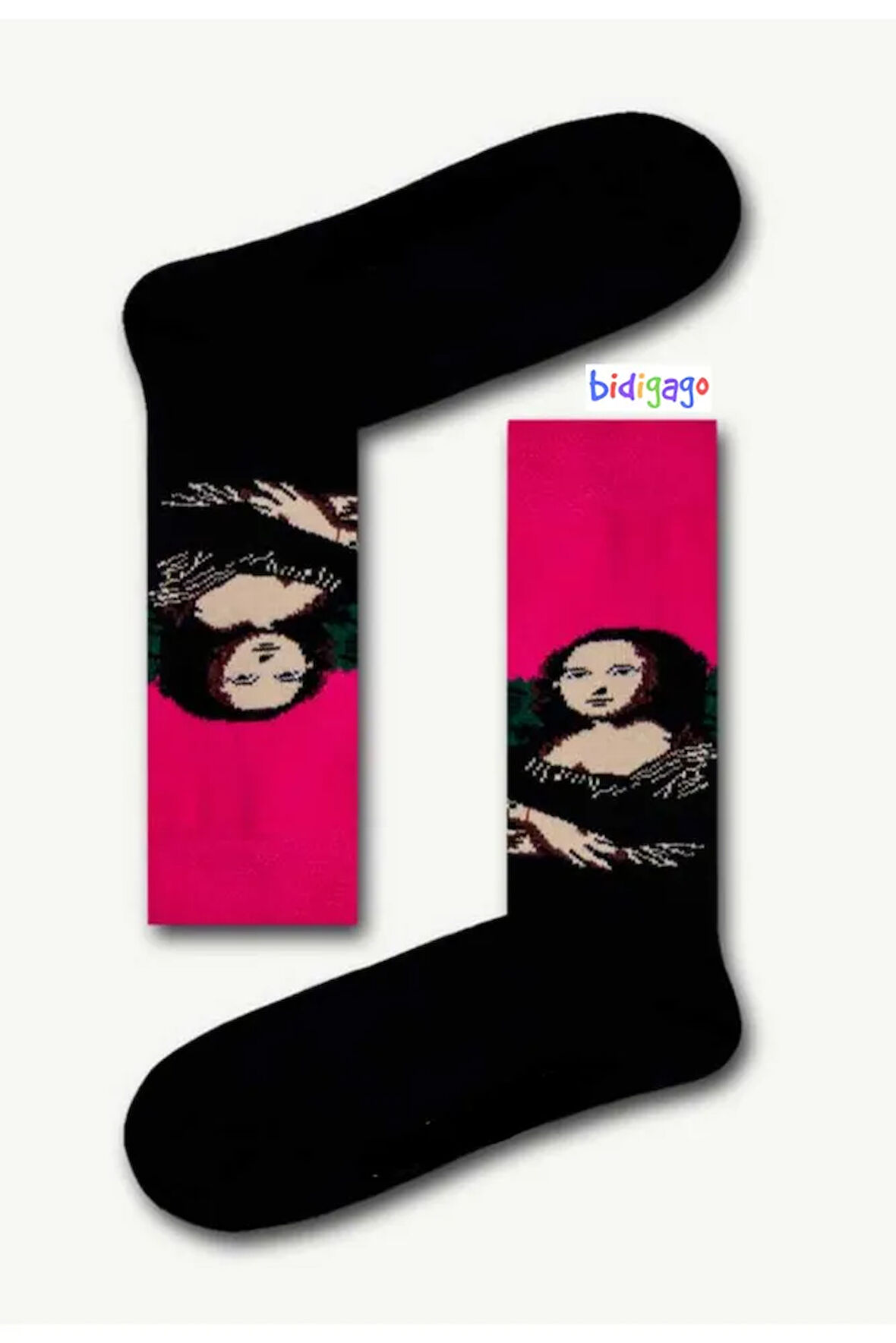 Mona Lisa Desenli Unisex Renkli Kolej Çorap