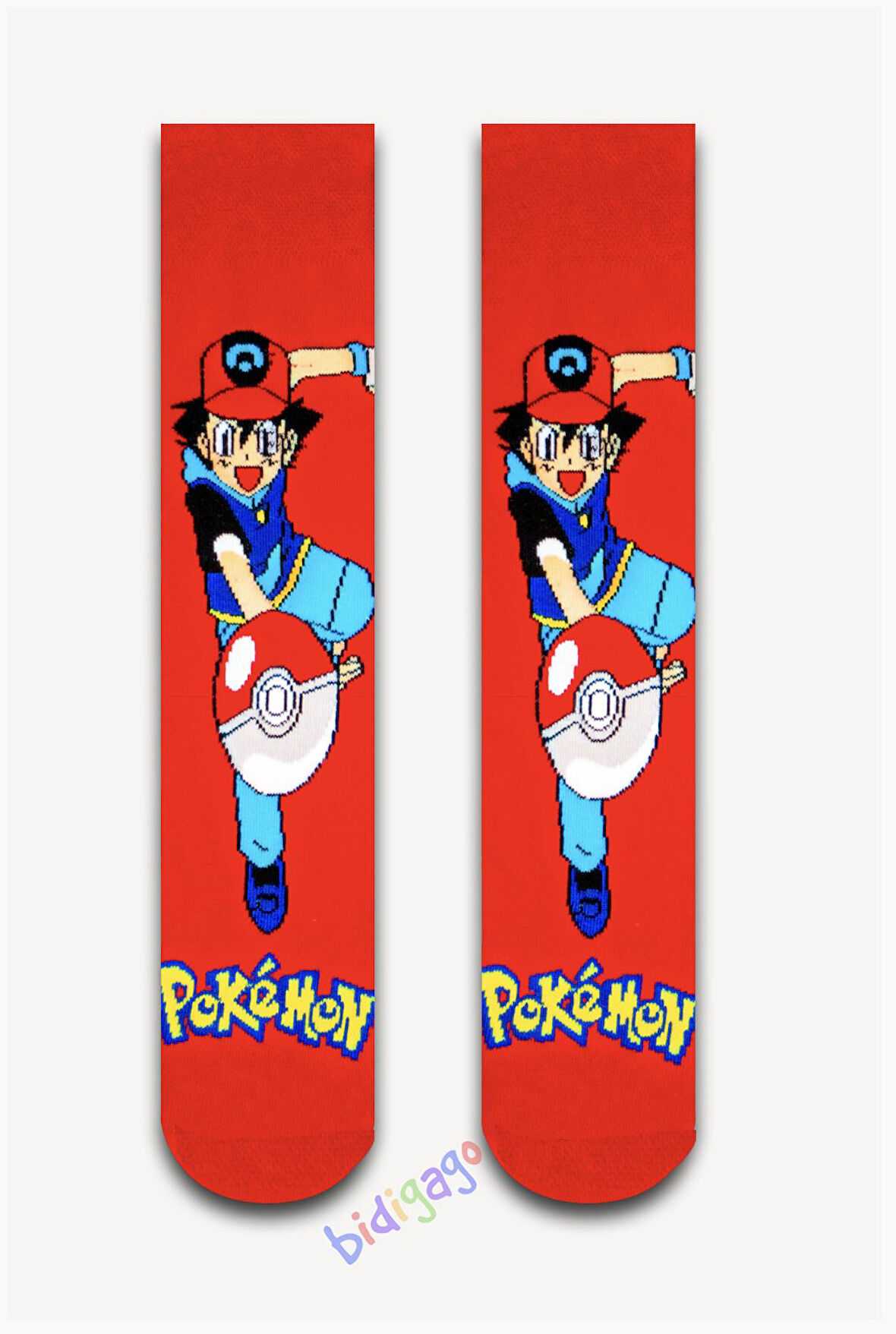 Pokemon Desenli Kırmızı Renkli Unisex Kolej Çorap