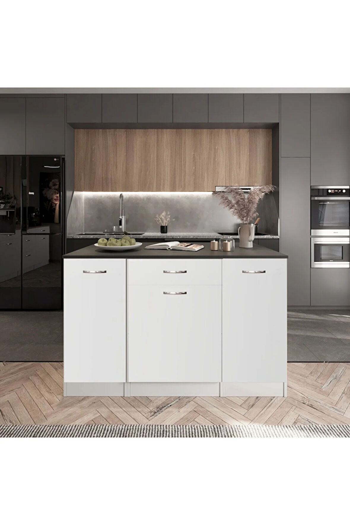 Polka Mutfak Adası -1 Çekmeceli 3 Kapaklı Alt Modül- Çok Amaçlı Dolap 160 cm Tezgah Dahil