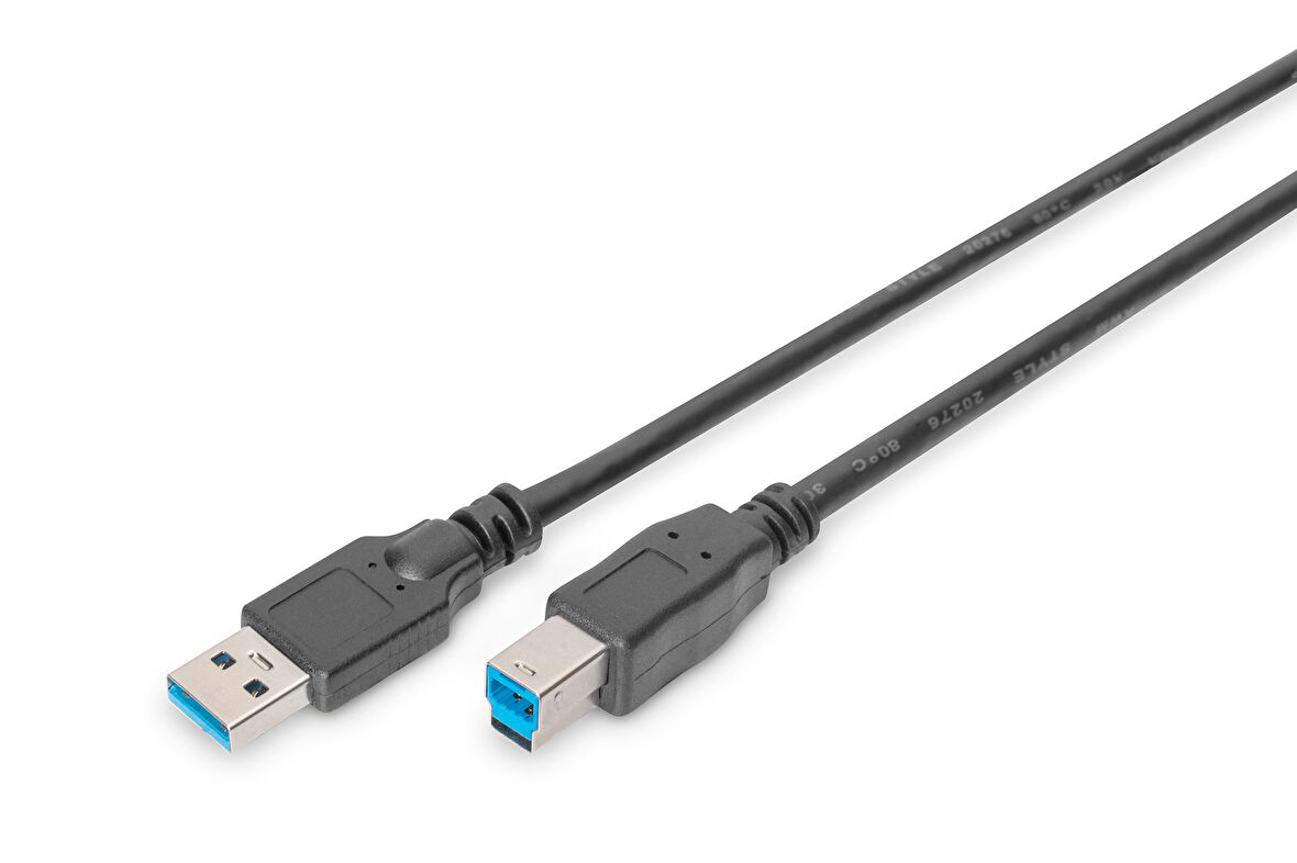 USB 3.0 Bağlantı Kablosu, USB A erkek - USB B erkek, 1.80 metre, CU, AWG 28, 2x zırhlı, UL, siyah renk