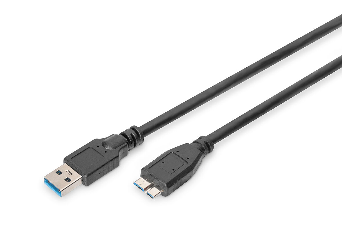 USB 3.0 Bağlantı Kablosu, USB A Erkek - USB micro B Erkek, 1.8 metre, AWG 28, USB 3.0 uyumlu, UL, siyah renk