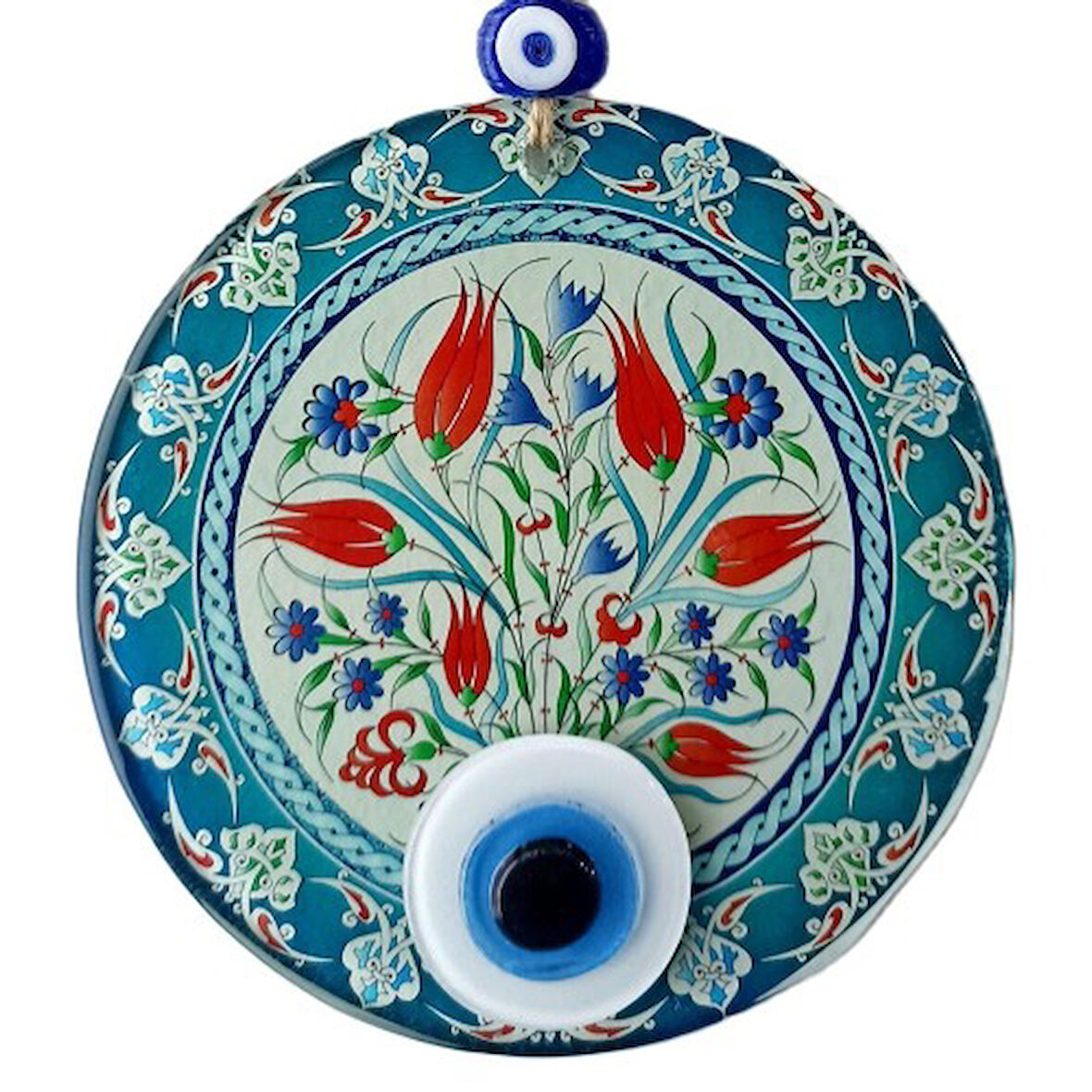 Nazar Boncuklu Lale Desenli Füzyon Cam Duvar Süsü