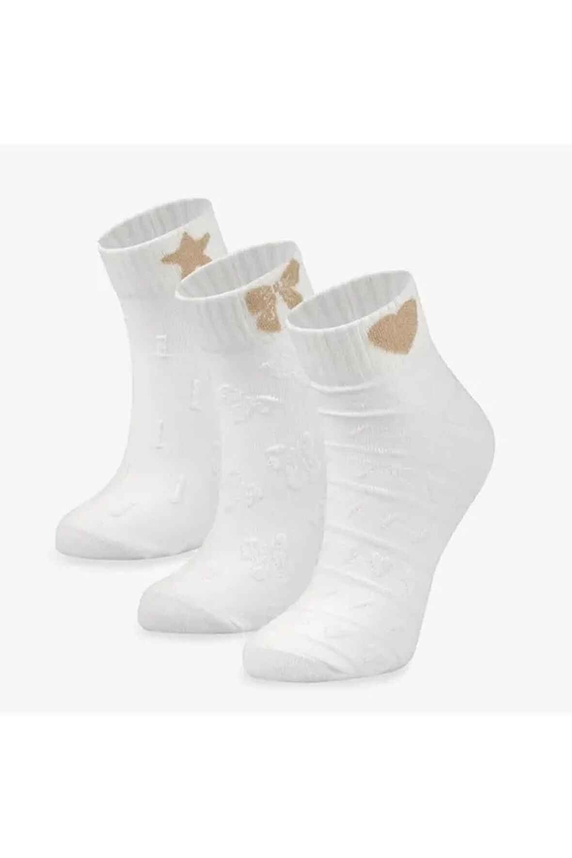 3'lü Simli Nakışlı Kısa Çorap