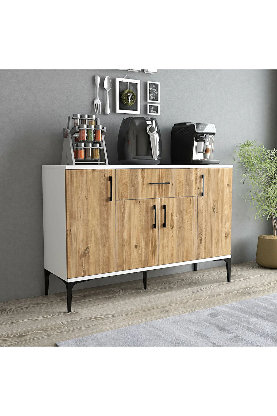 Tyche Çok Amaçlı Dolap-Mikrodalga-Erzak-Airfryer-Mutfak-Kiler Dolabı-Kahve Köşesi-Beyaz-120 cm