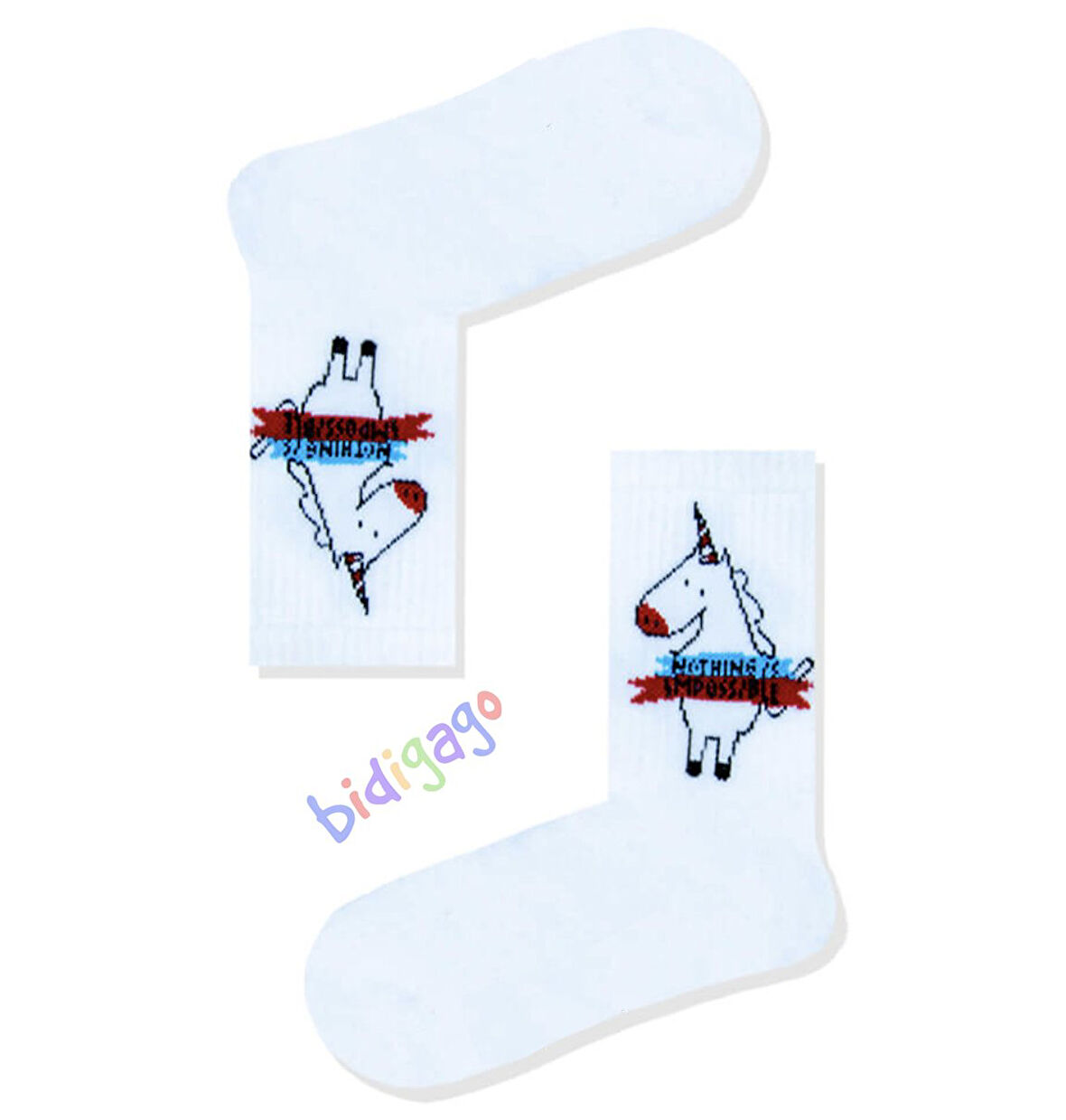 Unicorn Desenli Beyaz Kolej Çorap