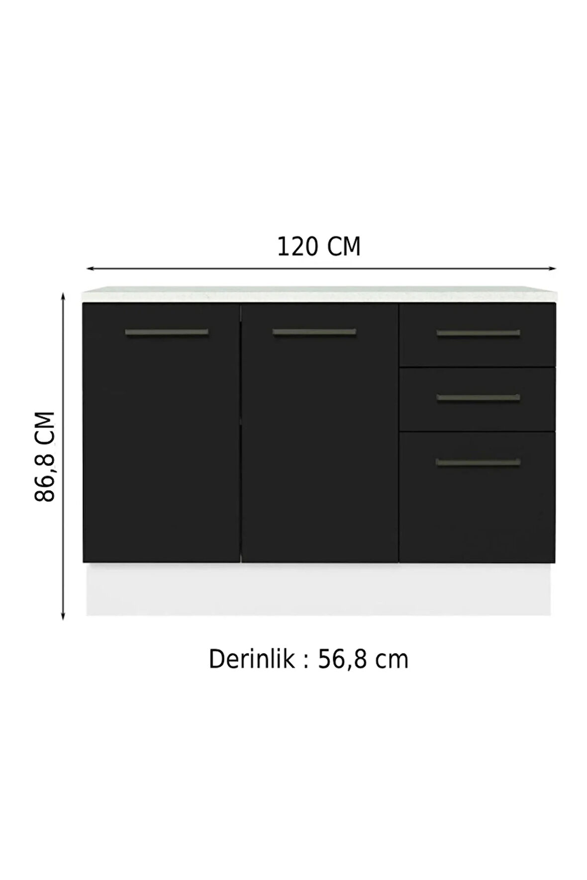 Yale Mutfak Alt Modül 3 Çekmeceli -2 Kapaklı-120 Cm -tezgah Dahil