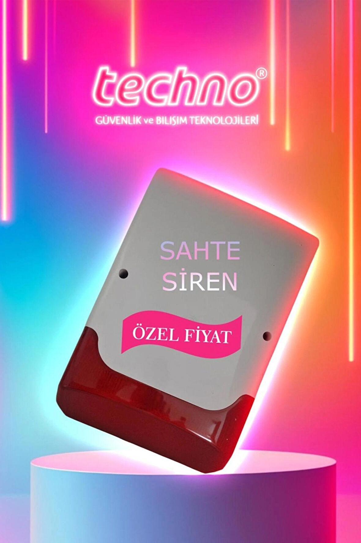 Techno Sahte Siren Caydırıcı Siren Kırmızı LED Işıklı Dış Mekan Alarm Kutusu Gerçekçi Görünümlü