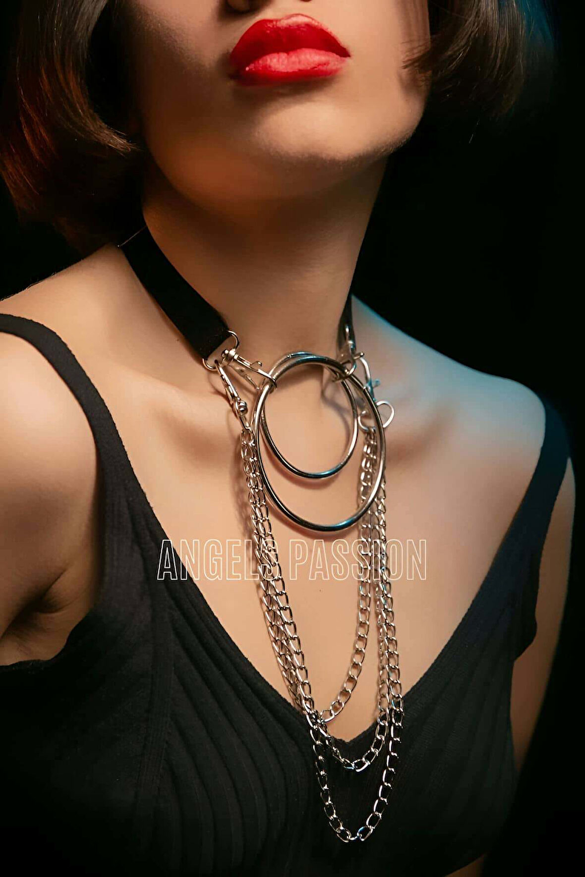 Harness Kolye, Şık Lastik Choker Harness, Halka Detaylı Tasma - APFT592