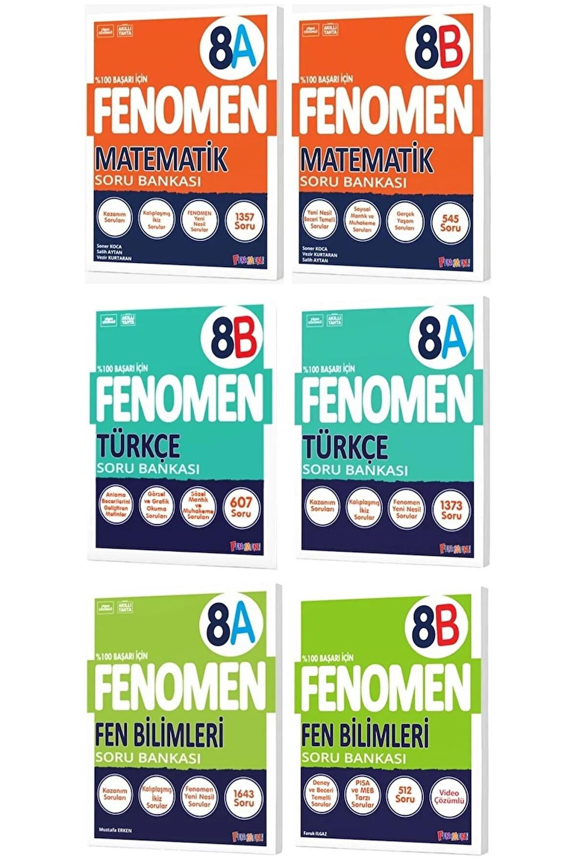 Fenomen Okul 2025 8. Sınıf Matematik + Türkçe + Fen A + B Serisi Soru Bankası Seti 6 Kitap