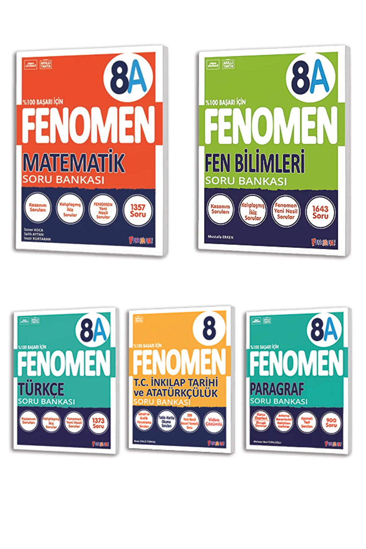 8. Sınıf FENOMEN Matematik(A)-Fen Bilimleri(A)-Türkçe(A)-Paragraf(A)-İnk.Tarihi Soru Bankası Seti