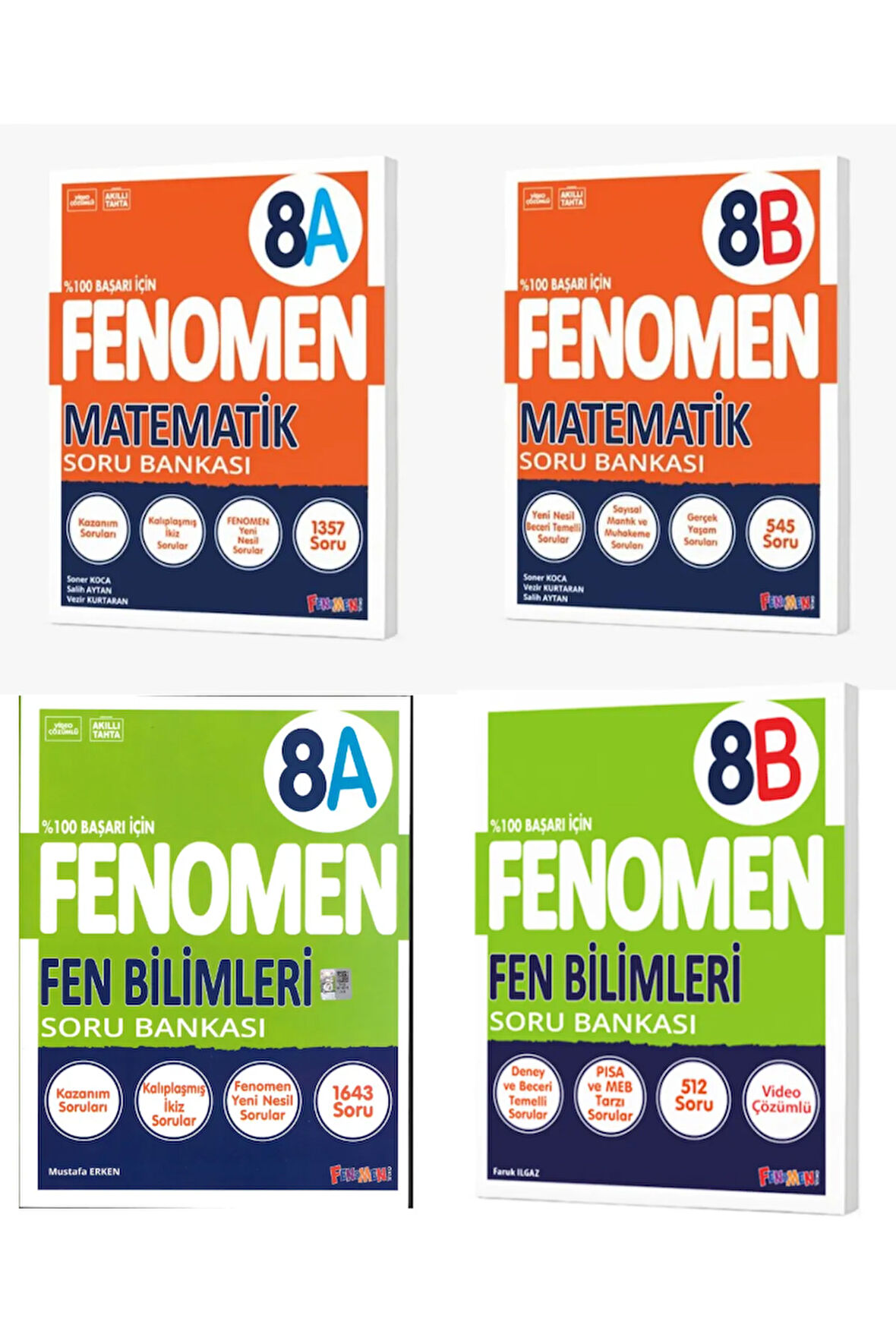 Fenomen 8 Sınıf Matematik A ve B Soru Bankası Fen Bilimeri A ve B Soru Bankası Seti 4 Kitap