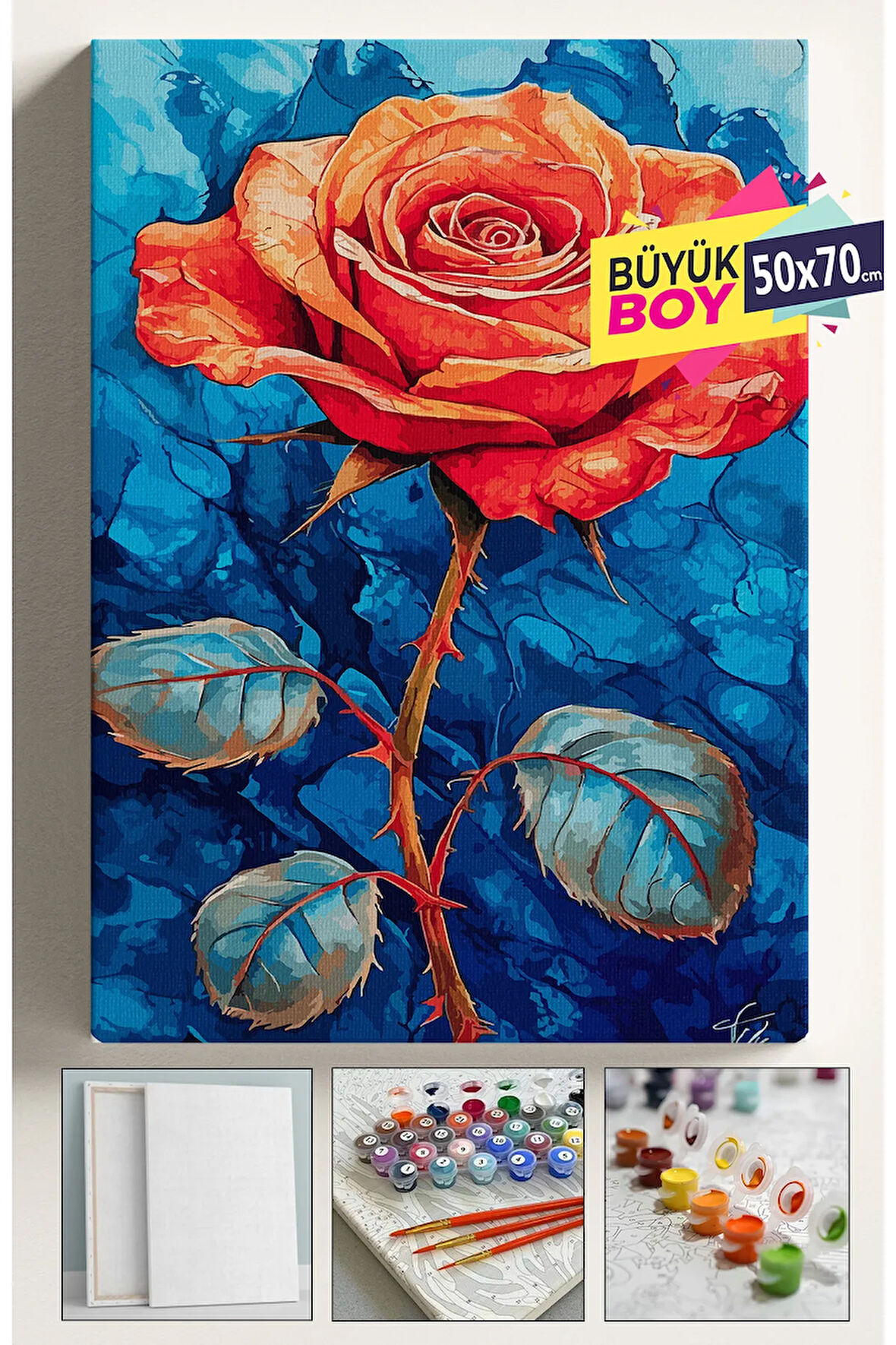 Sayılarla Boyama Seti Numaralı Tuval Fırça Boya Dahil Kasnaklı Set 50x70 Cm - TEK GÜL