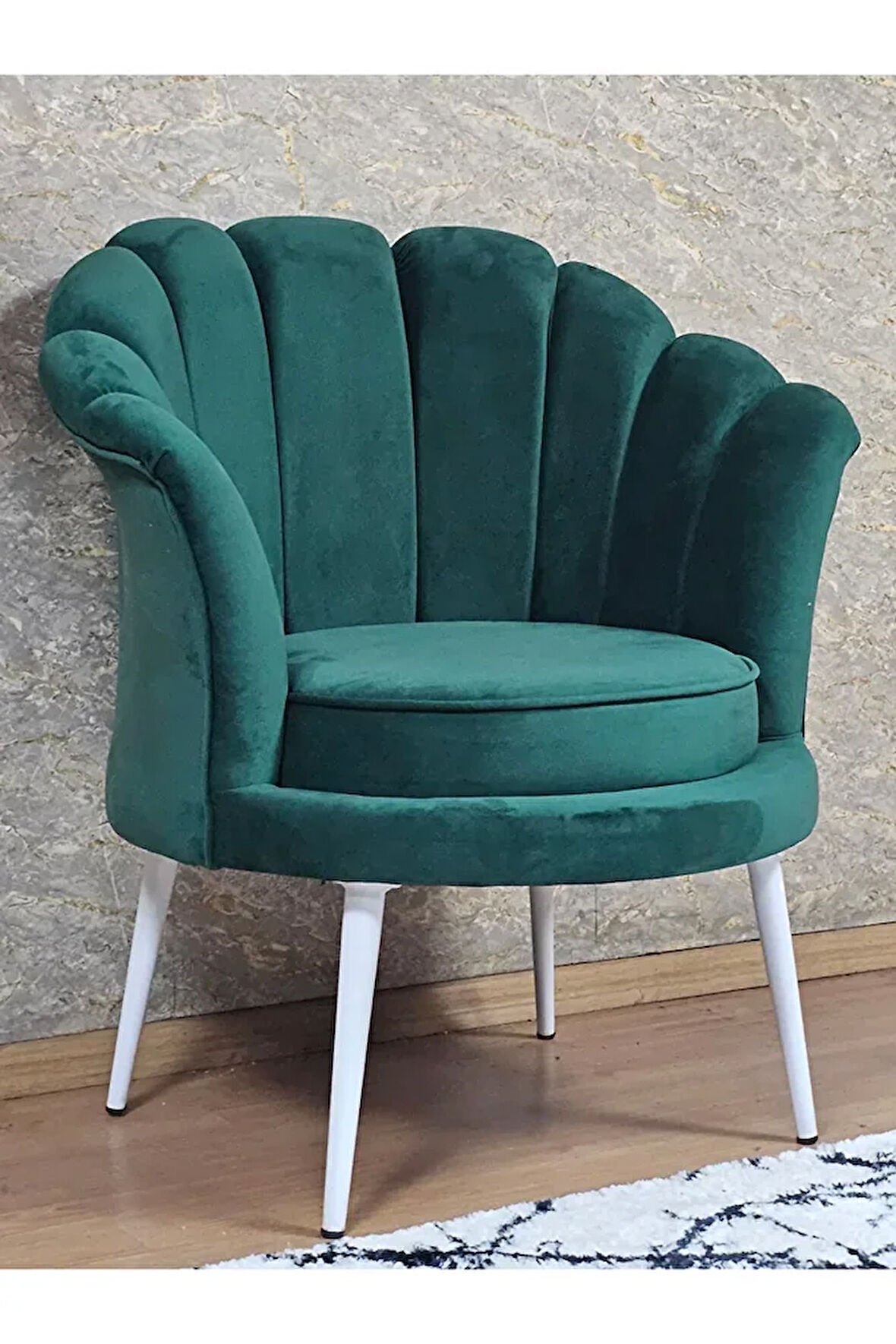 Tekli İstiridye Beyaz Boyalı Sivriltme Ayak Çay Seti Koltuk Tekli Berjer , Balkon, Salon, Ofis Yeşil Renk 47 x 47 Boyut/Ebat