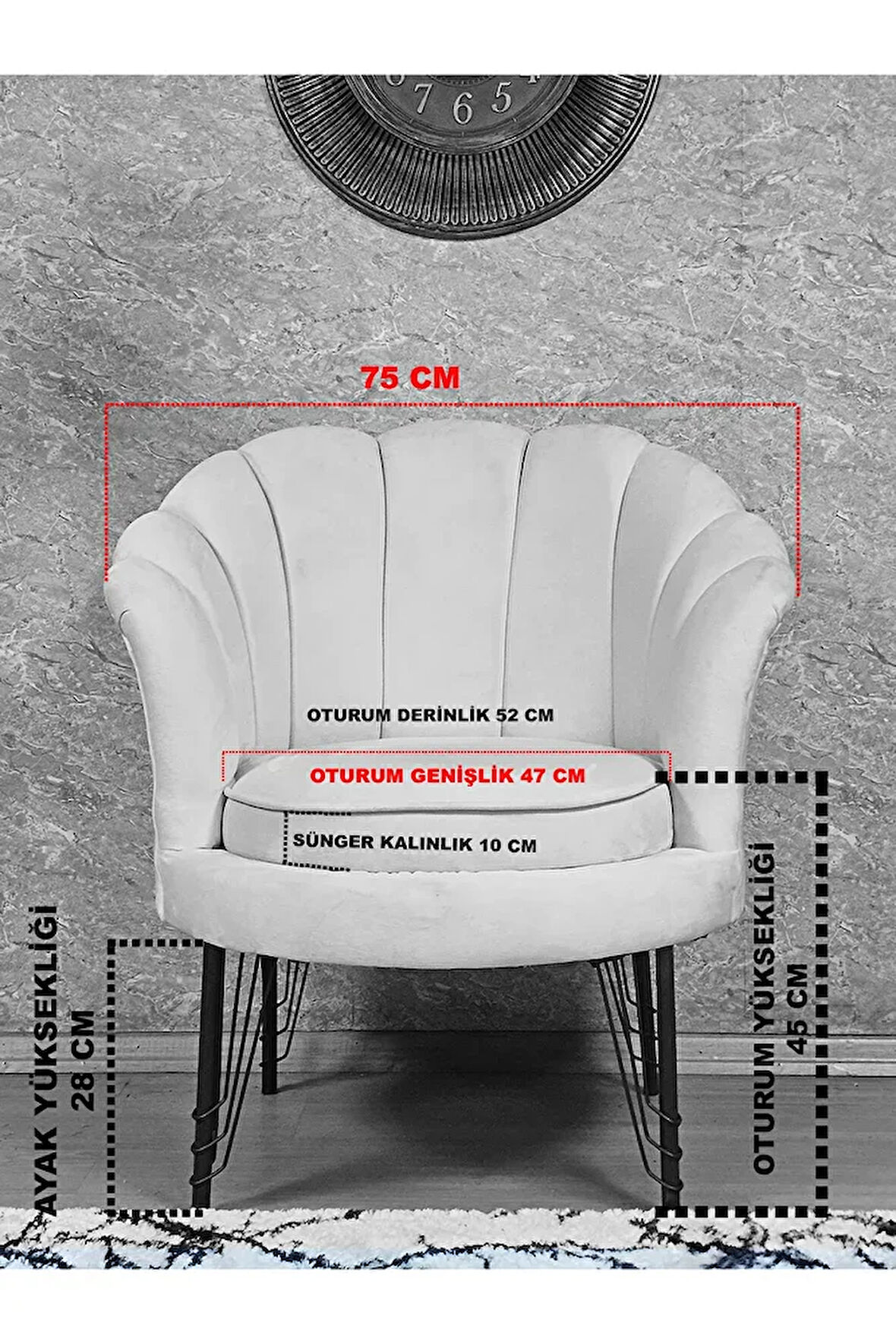 Tekli İstiridye Beyaz Boyalı Telli Ayak Çay Seti Koltuk Tekli Berjer , Balkon, Salon, Ofis Krem Renk 47 x 47 Boyut/Ebat