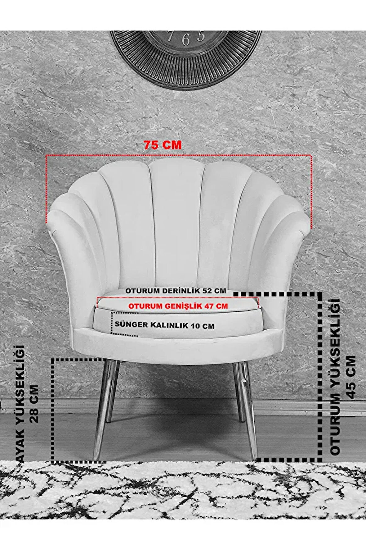 Tekli İstiridye Gold Kaplama Sivriltme Ayak Çay Seti Koltuk Tekli Berjer , Balkon, Salon, Ofis Bordo Renk 47 x 47 Boyut/Ebat