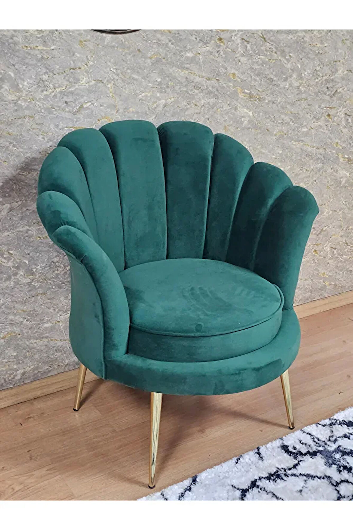 Tekli İstiridye Gold Kaplama Sivriltme Ayak Çay Seti Koltuk Tekli Berjer , Balkon, Salon, Ofis Yeşil Renk 47 x 47 Boyut/Ebat